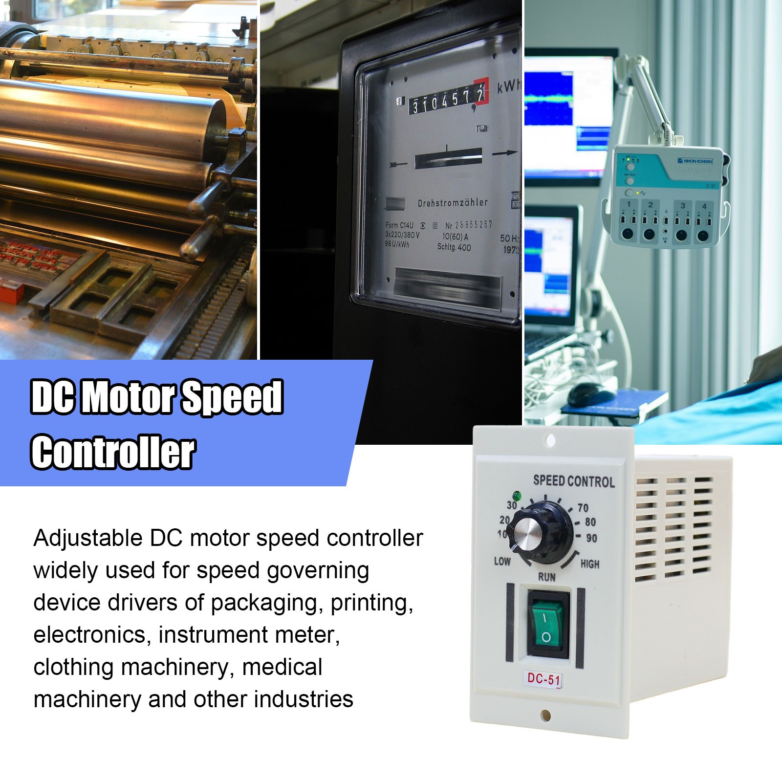 AC 110V Knob Motor Speed Controller DC 0-90V Variable Adjustable Speed New p7