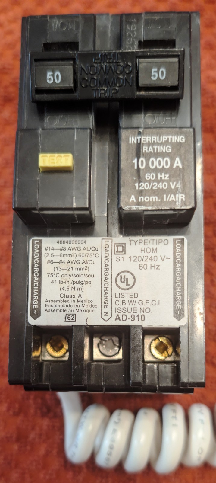 NEW SQUARE D HOMELINE 50 AMP 2-POLE GFCI BREAKER HOM250GFICP 785901875895