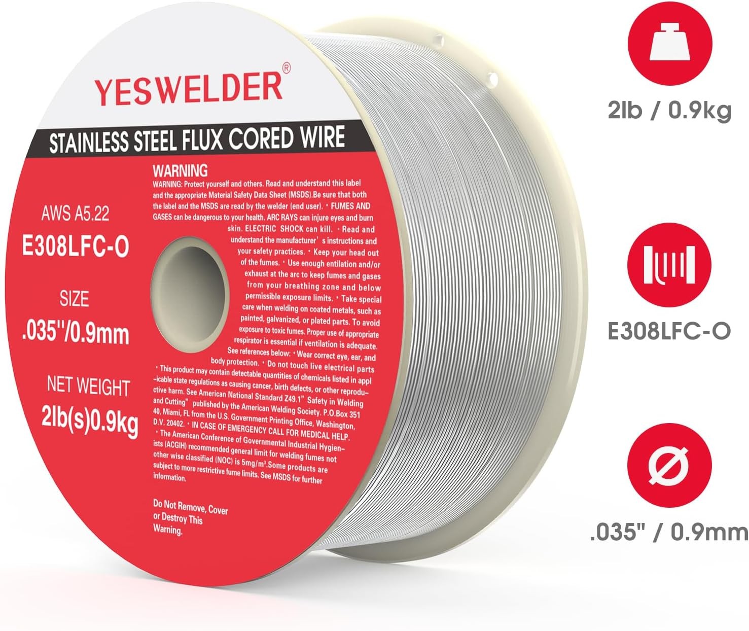 Stainless Flux Core MIG Wire E308LFC-O .030/.035″ 2LB 2-Pack