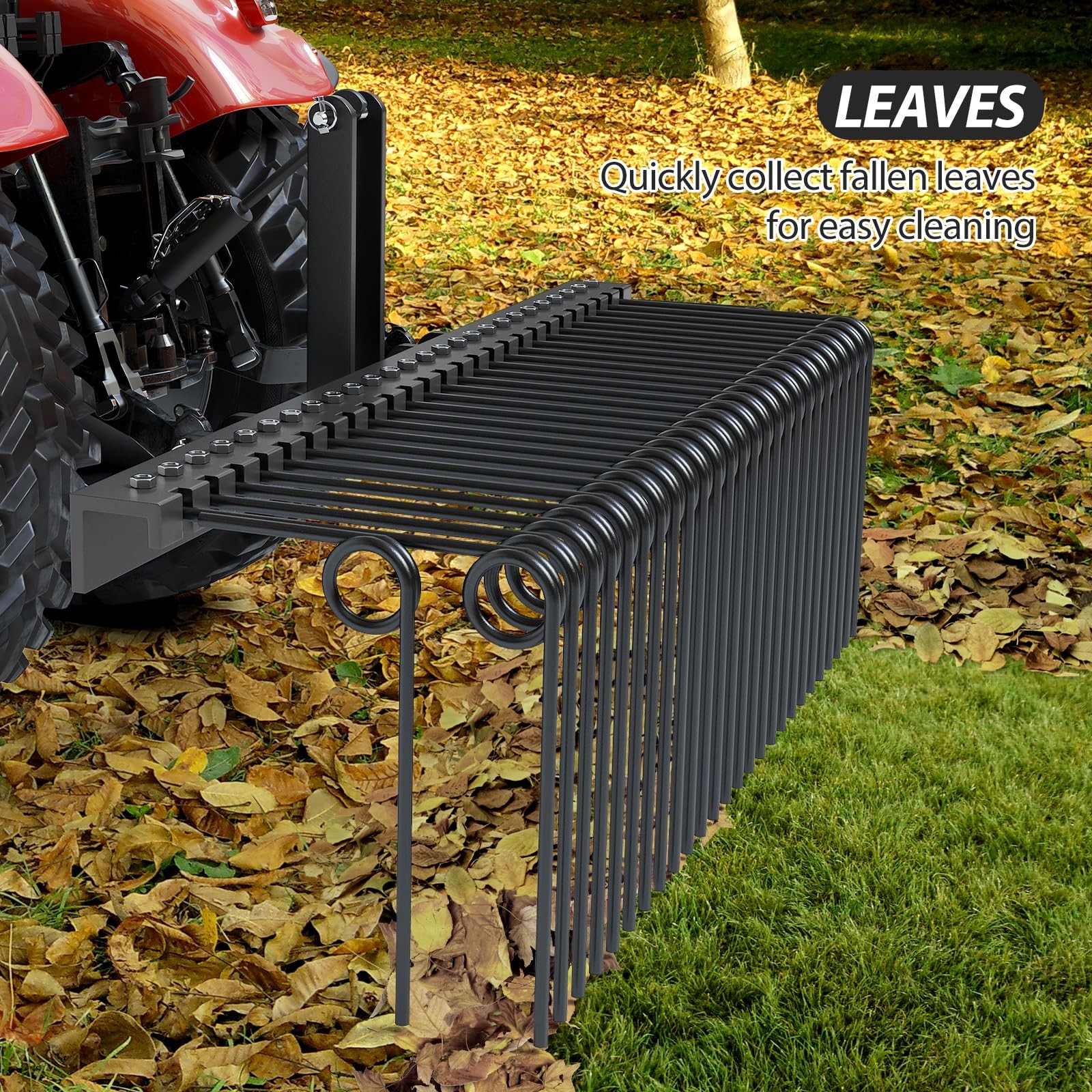 60/72inch Pine Straw Needle Rake 3 Point Steel Spring Tow Behind Landscape Rakes
