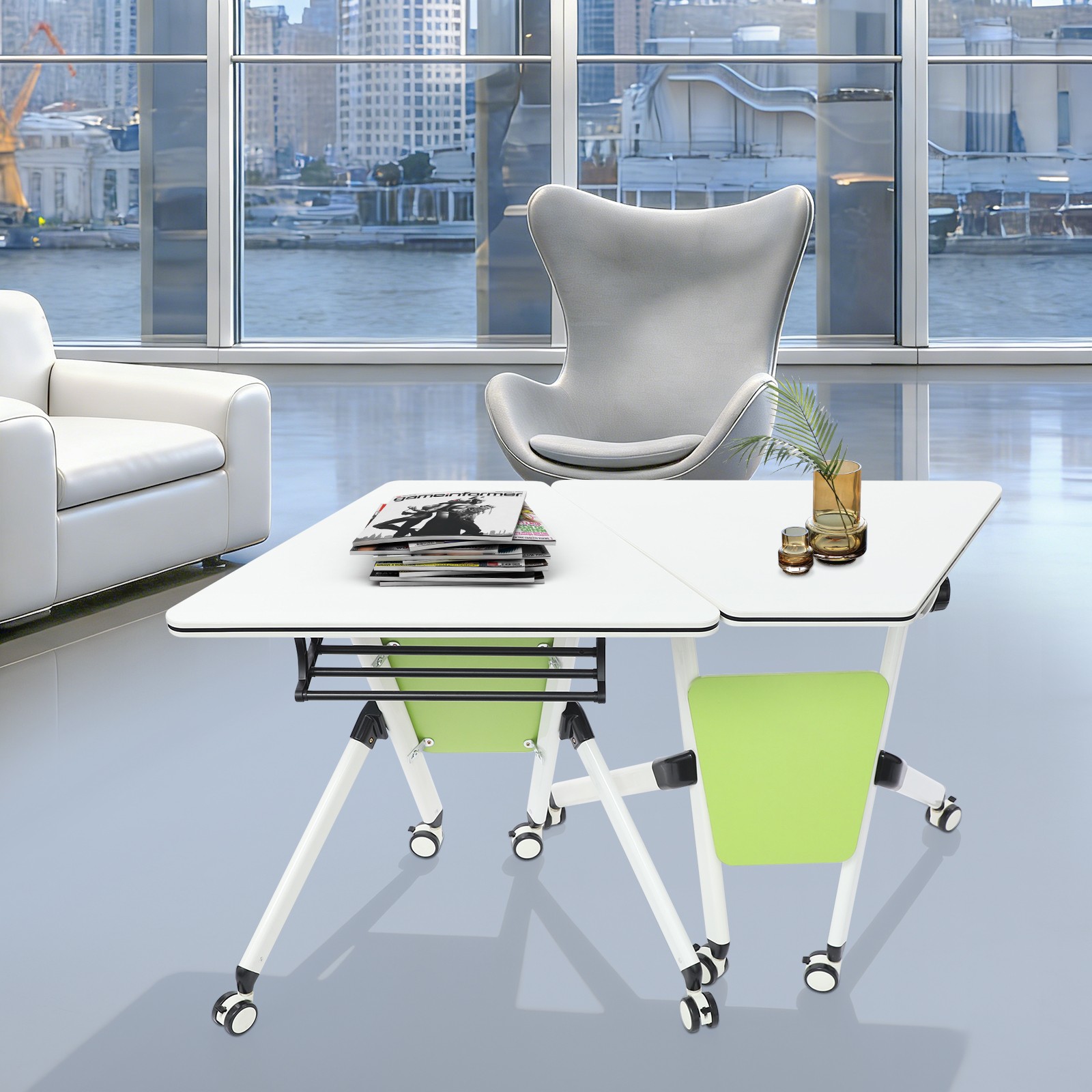 Modern Modular Folding Conference Table, Flip Top Training Desk with Wheels