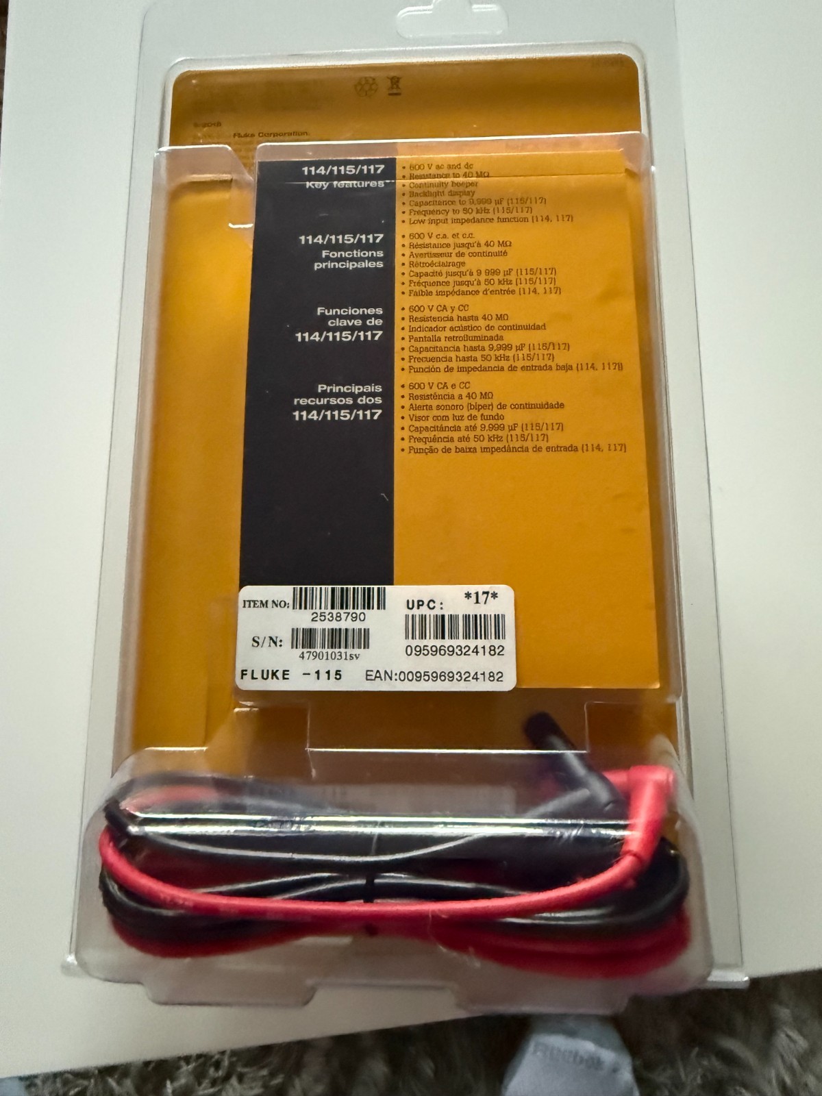 Fluke 115 True RMS Field Technicians Digital Multimeter, 600V AC/DC Voltage- NEW