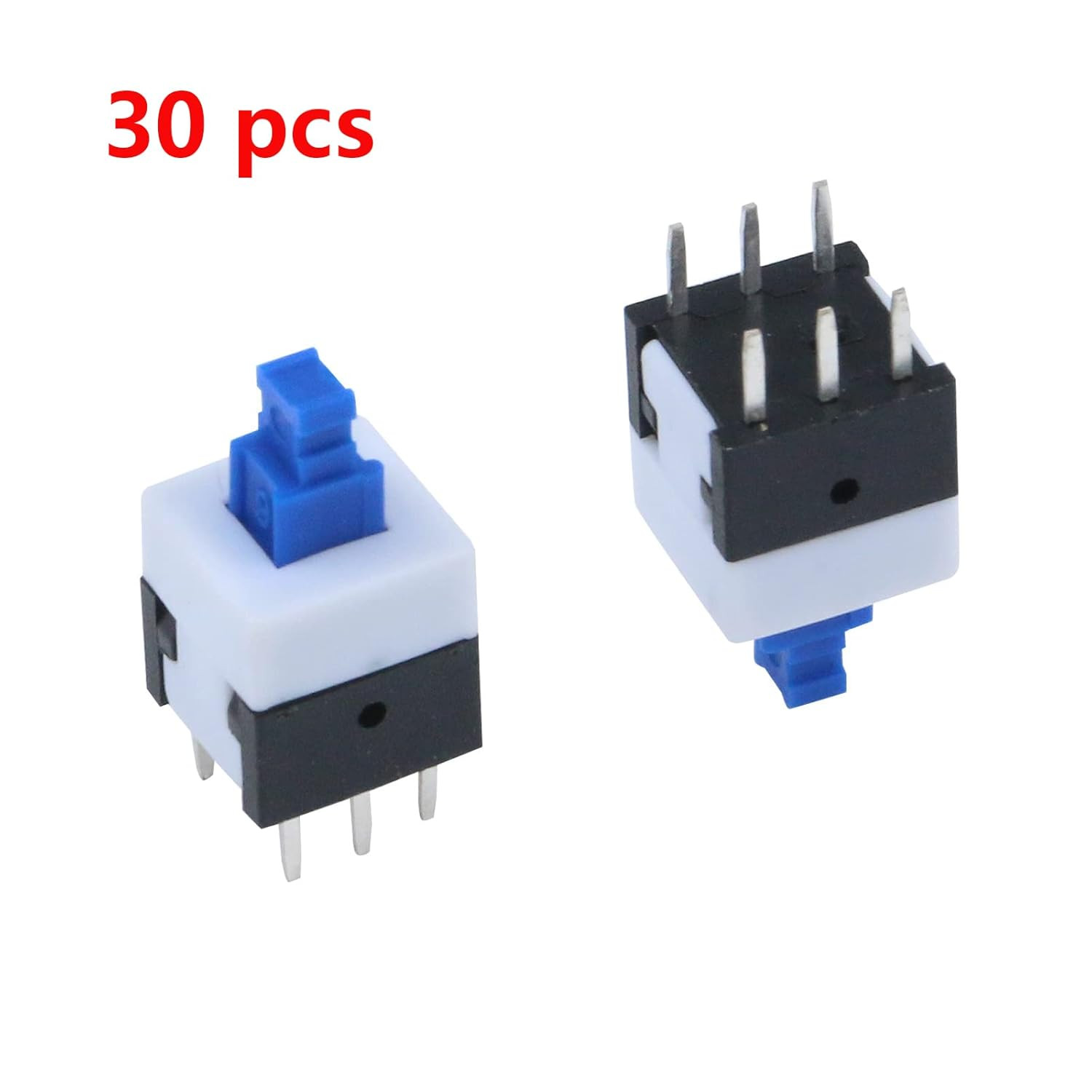 30 Pcs Micro Push Button Switch DPDT 6 Pin 8x8mm Self-Locking Power Switches