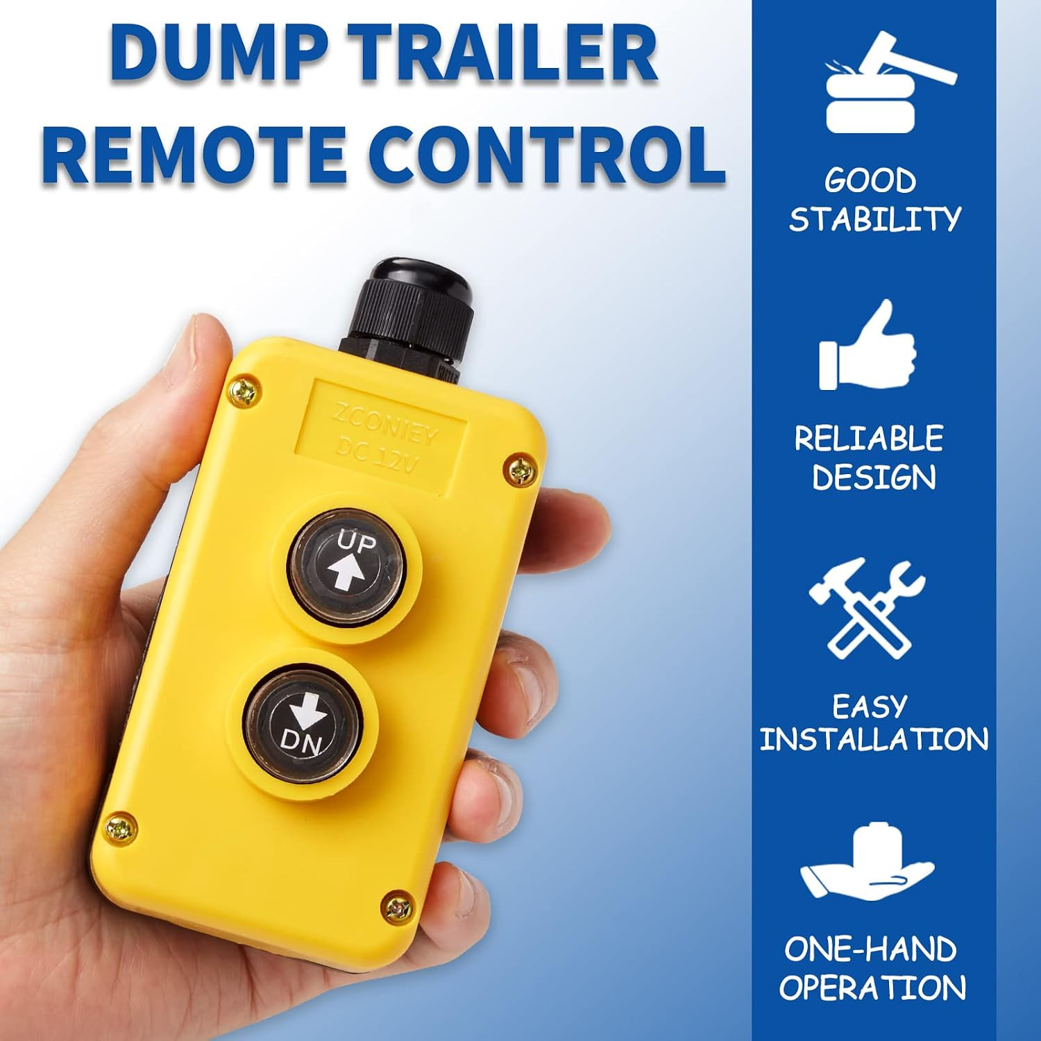 3 Wire Dump Trailer Remote Control Switch 12V for Single Acting Hydraulic Pumps