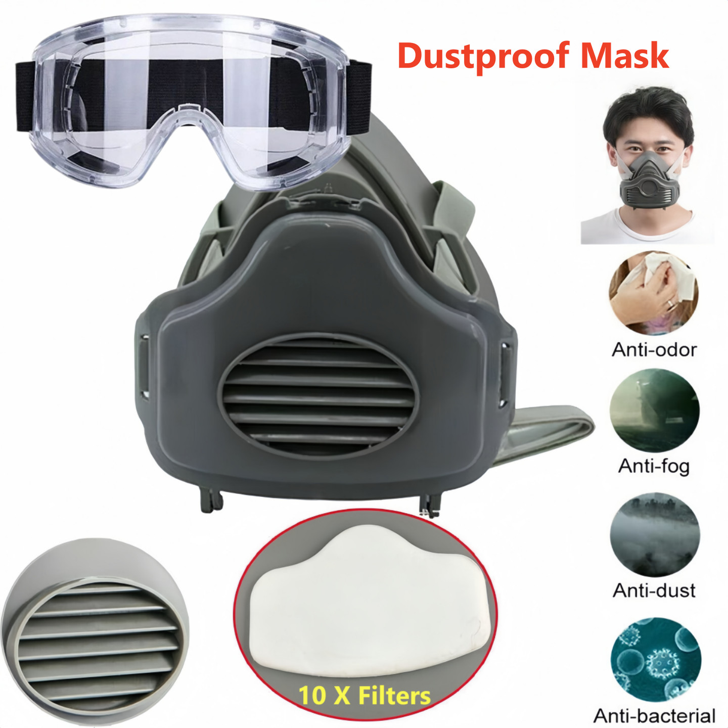 Premium Dust Respirator Mask with 10 Replaceable Filters for Industrial Protect