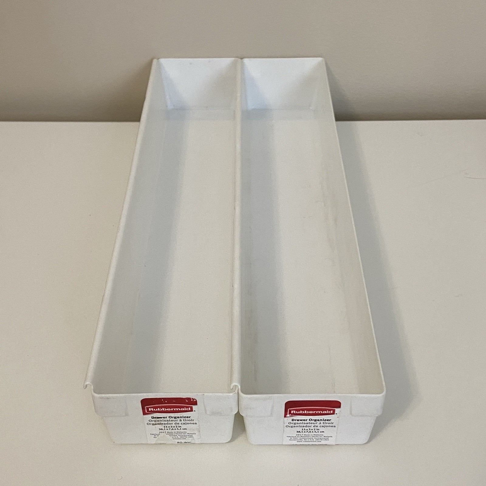 2X Rubbermaid 2917 Instant Drawer Organizer White 2007 15”x3”x2” Interlocking