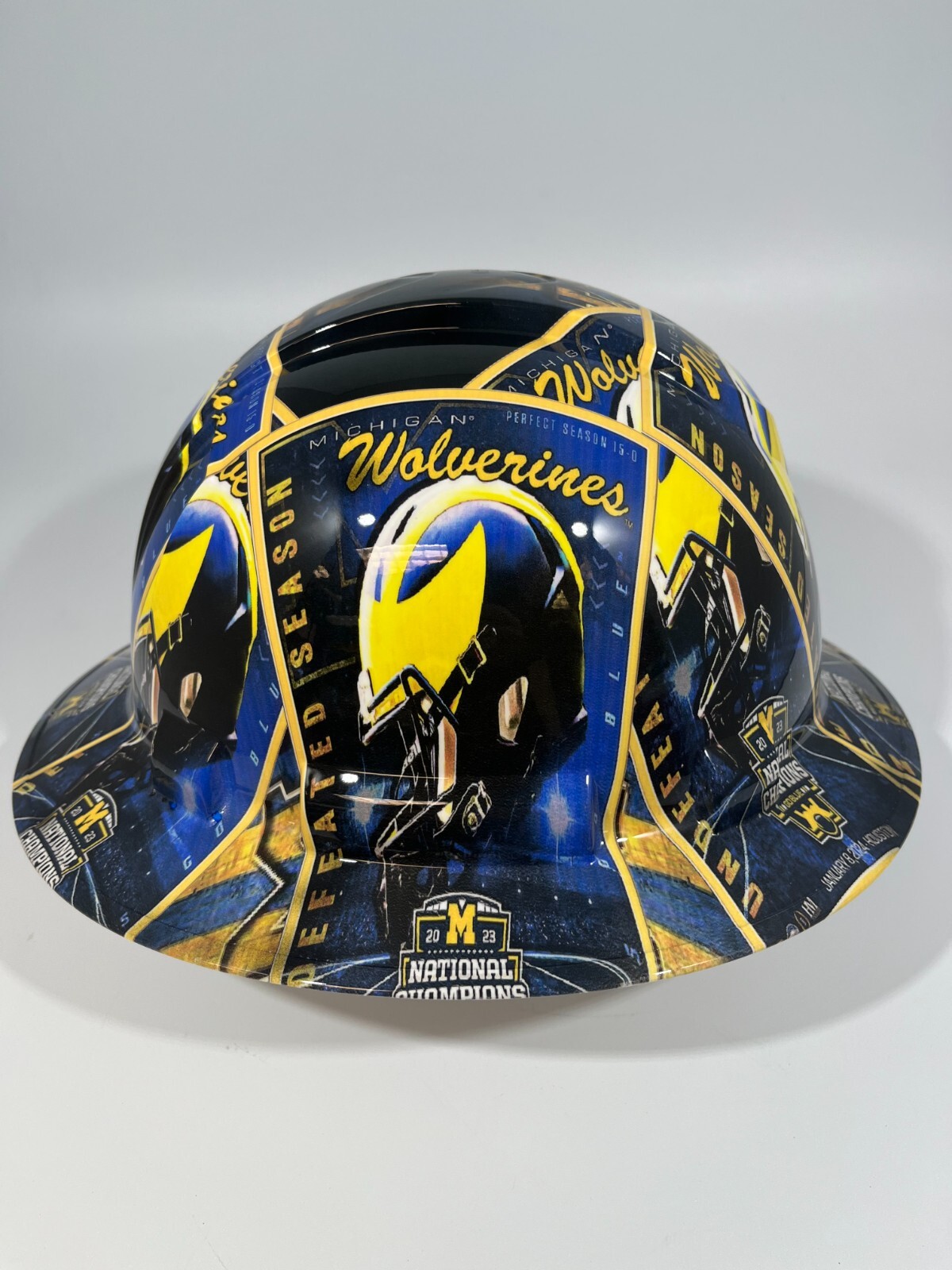 New Full Brim Hard Hat Custom Hydro Dipped MICHIGAN WOLVERINES NATIONAL CHAMPION