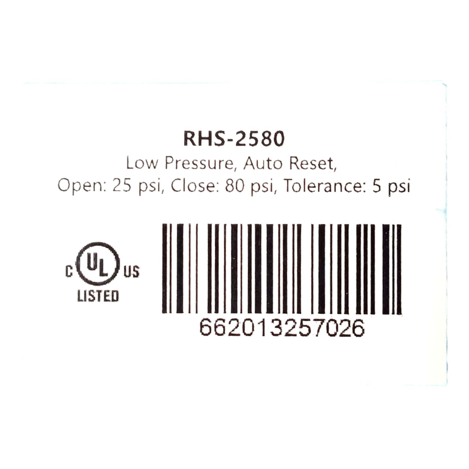 Ranco RHS-2580 Low Pressure Switch Open 25 Close 80 PSI HVAC Refrigeration