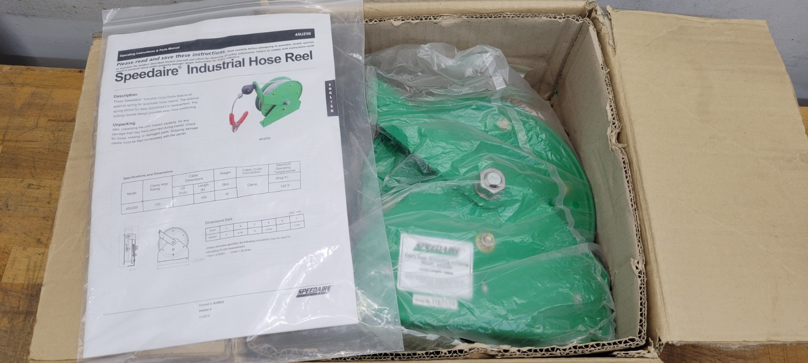 Speedaire Industrial Hose Reel With Clamp, 45UZ50 – NEW OPEN BOX