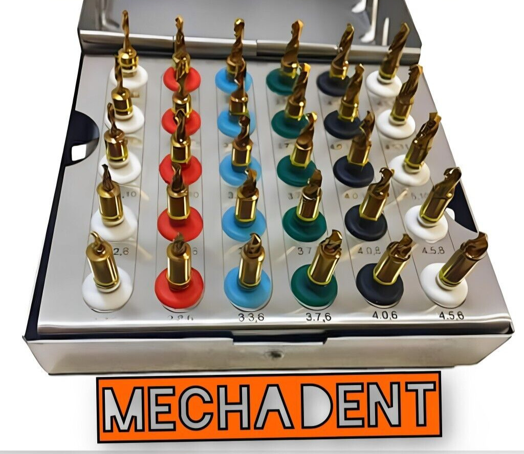 Dental Conical Implant Drills Surgical Kit with Stopper Gold Coated – 30 Pcs