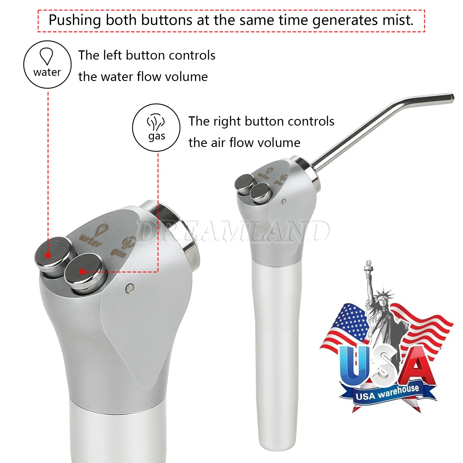 1-20*Dental Air Water Spray Triple Syringe 3 Way Handpiece w/ Nozzles Tips Tubes