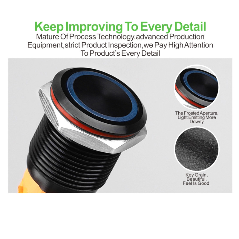 16mm Tri-color RGB LED Ring LED Black aluminium alloy Push Button switch CE,RoHS