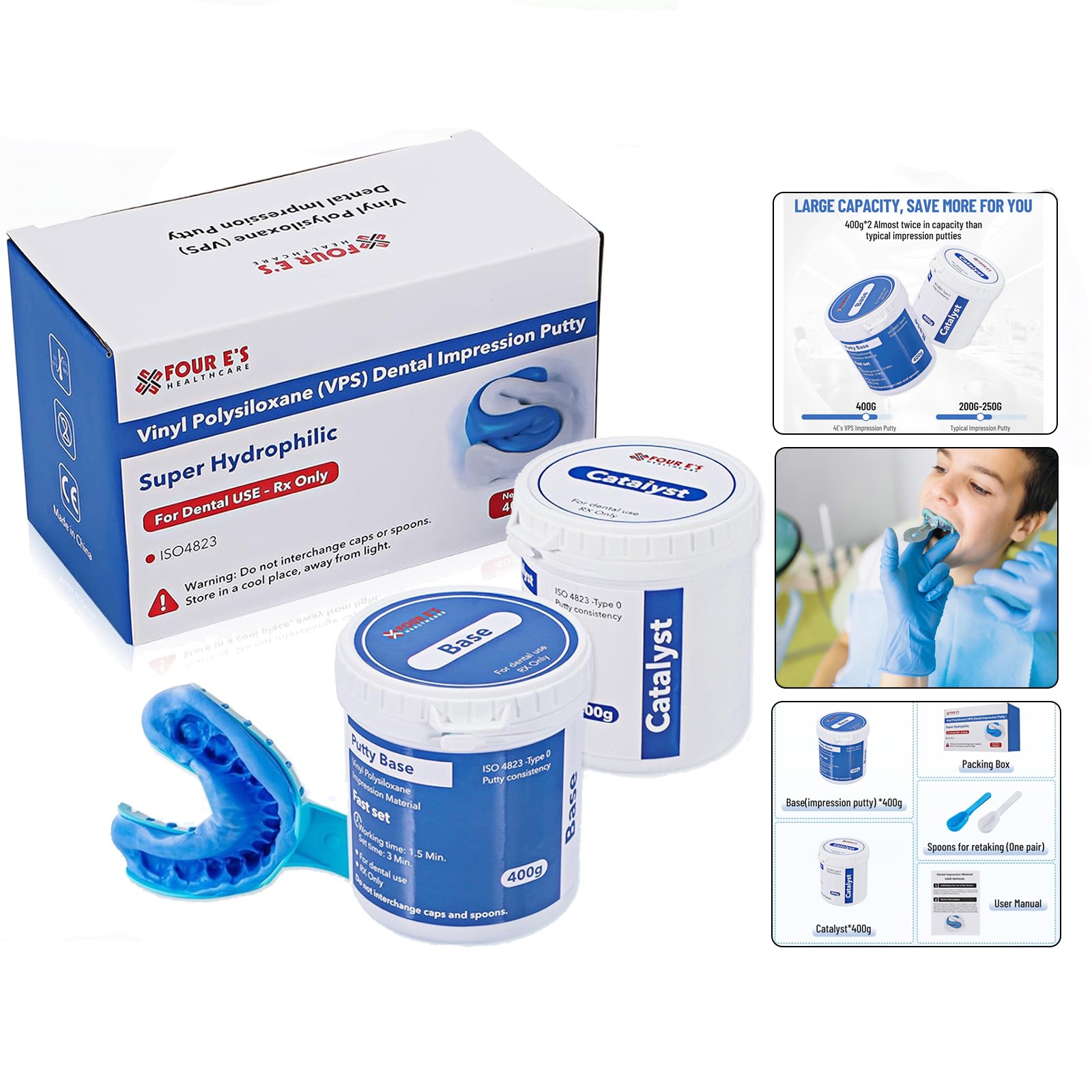 Dental Putty Fast Set VPS Dental Impression Material 400g Base & 400g Catalyst