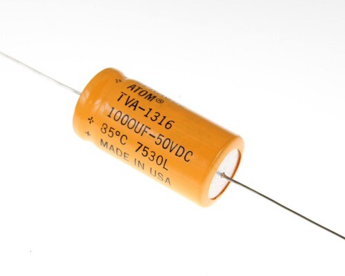 LOT OF 5 TVA-1316 SPRAGUE CAPACITOR 1,000UF 50V ALUMINUM ELECTROLYTIC AXIAL