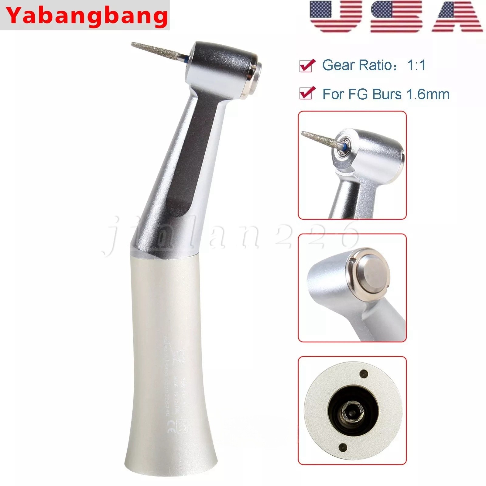 NSK Style Dental Contra Angle Low Speed Handpiece Push Button fit FG Burs 1.6mm
