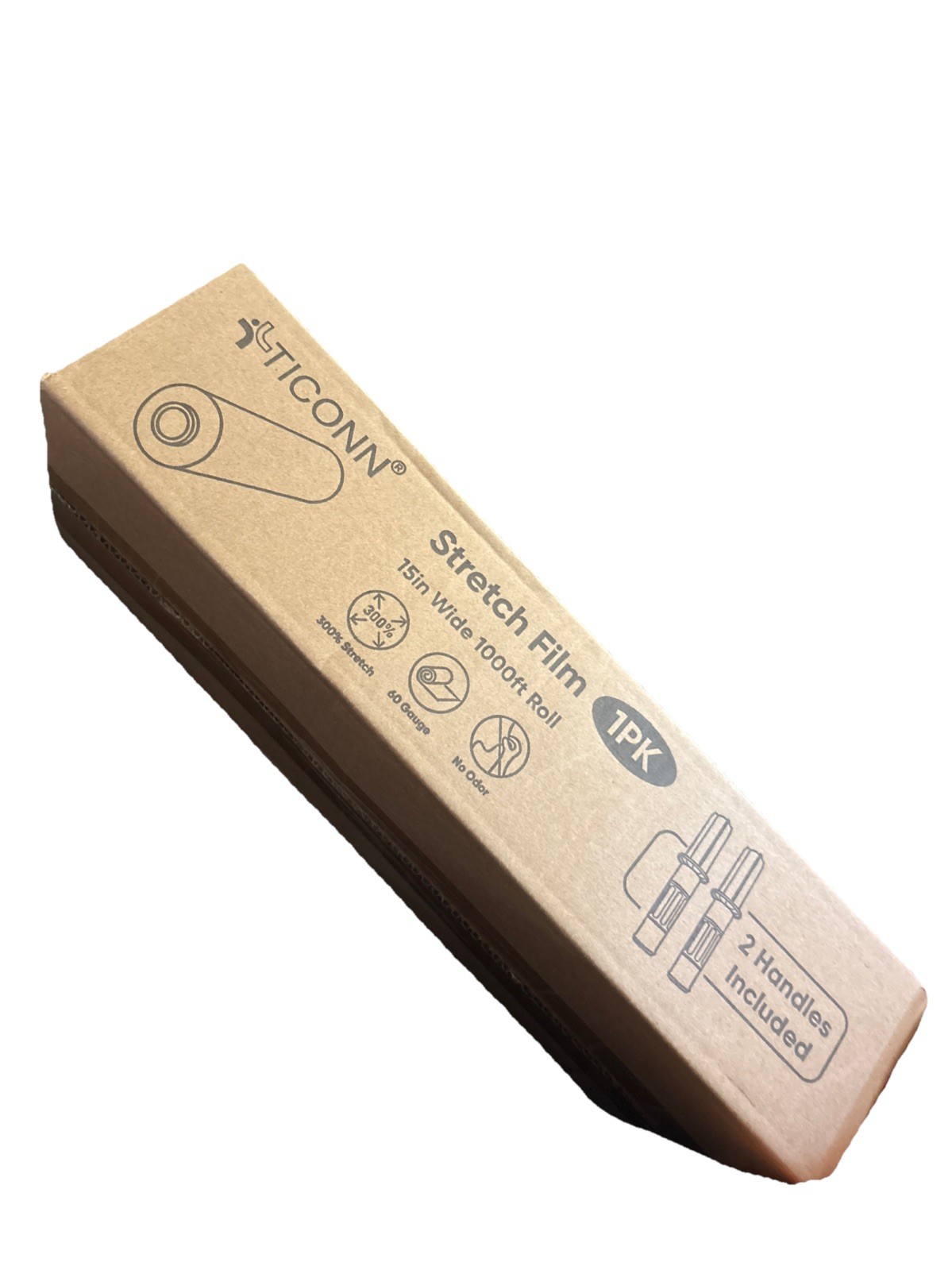 TICONN Stretch Wrap 15in x 1000ft 60 Gauge 300% Stretch No Odor 2 Handles