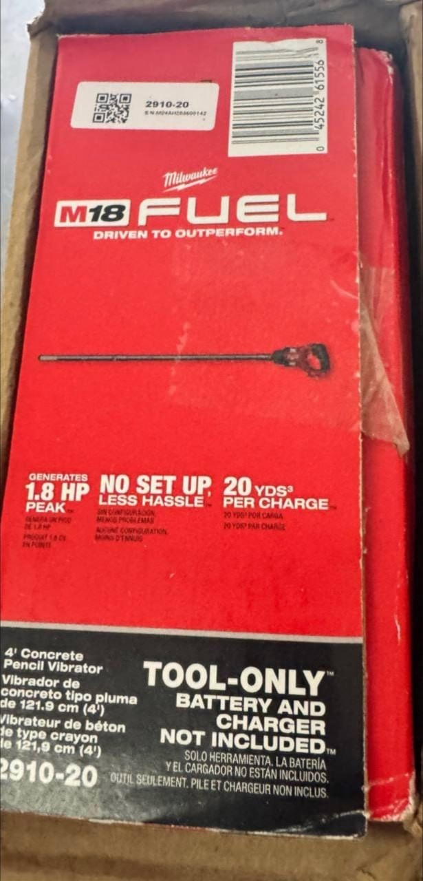 Milwaukee 2910-20 M18 4 Feet Concrete Pencil Vibrator (Bare Tool)