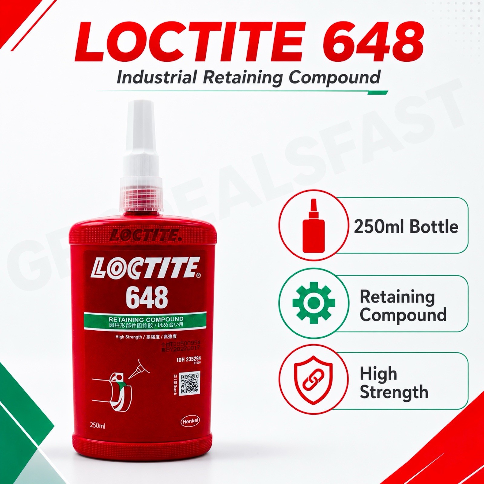 Loctite 648 High Strength Retaining Compound 21445 1835918 (EXP 08/2027) 250ml🔥