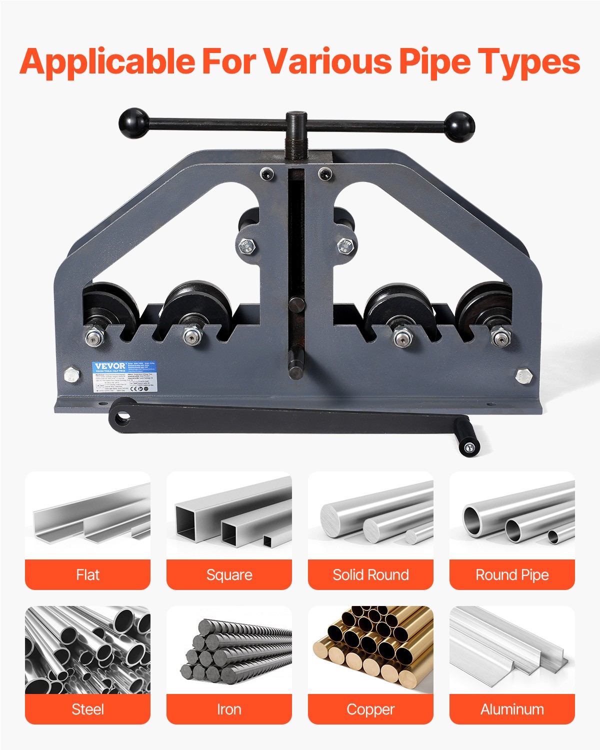 VEVOR Tube Roller Bender Max 1-1/2″ Manual Tube Pipe Roller Bender with 6 Dies