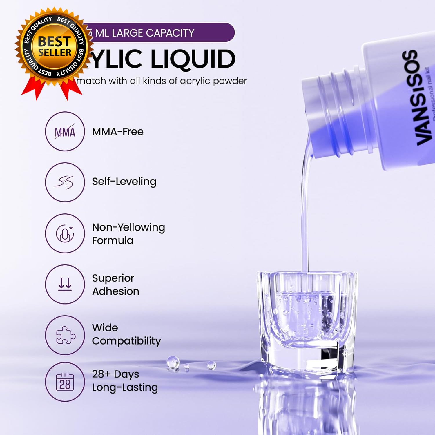 Acrylic Nail Kit 30G Clear Acrylic Powder and 75Ml Liquid Set with Nail