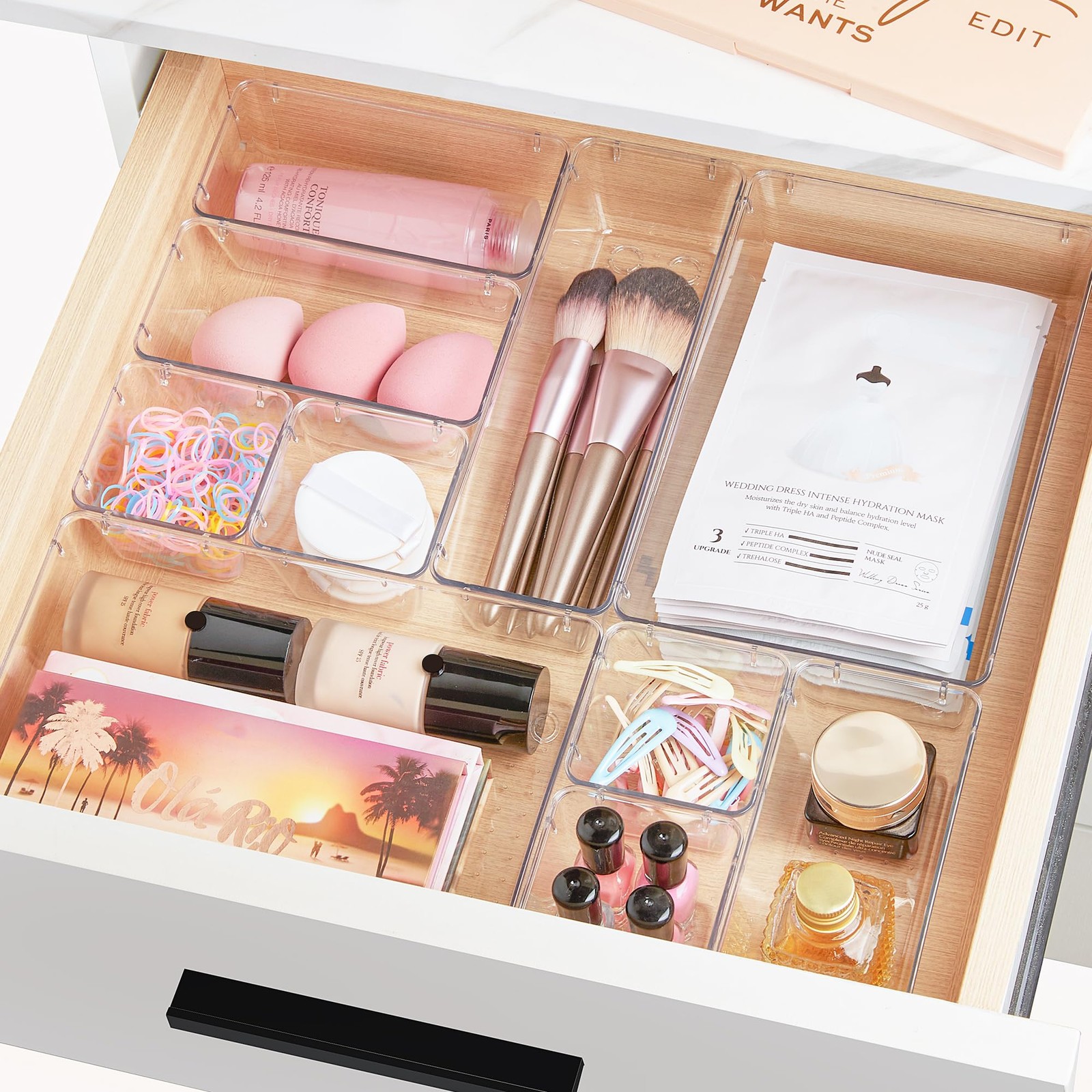 25PC Clear Plastic Drawer Organizers Set 4 Sizes Makeup Office Kitchen