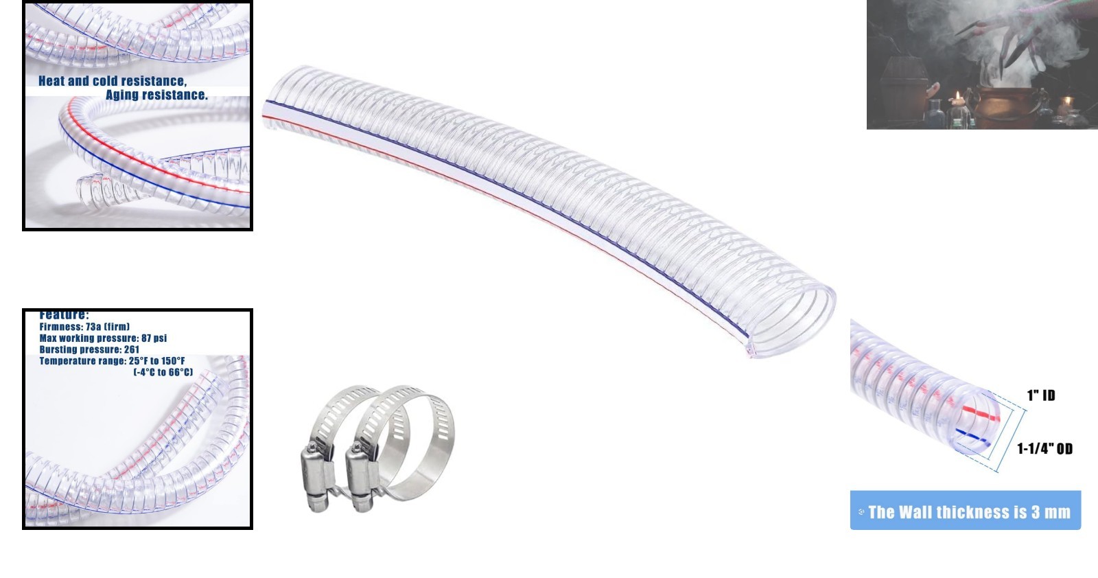 1.3 FT Flexible Steel Wire Suction Hose – 1″ ID, High Pressure & Durable Design