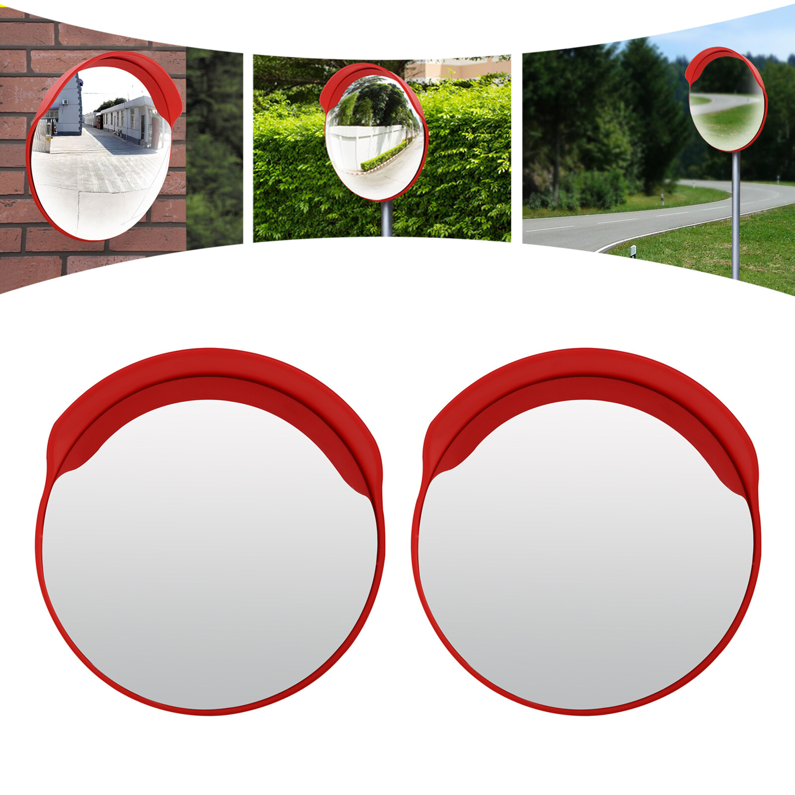 2pc 24″ Security Traffic Convex Mirror Wide Angle Safety Mirror Driveway Outdoor
