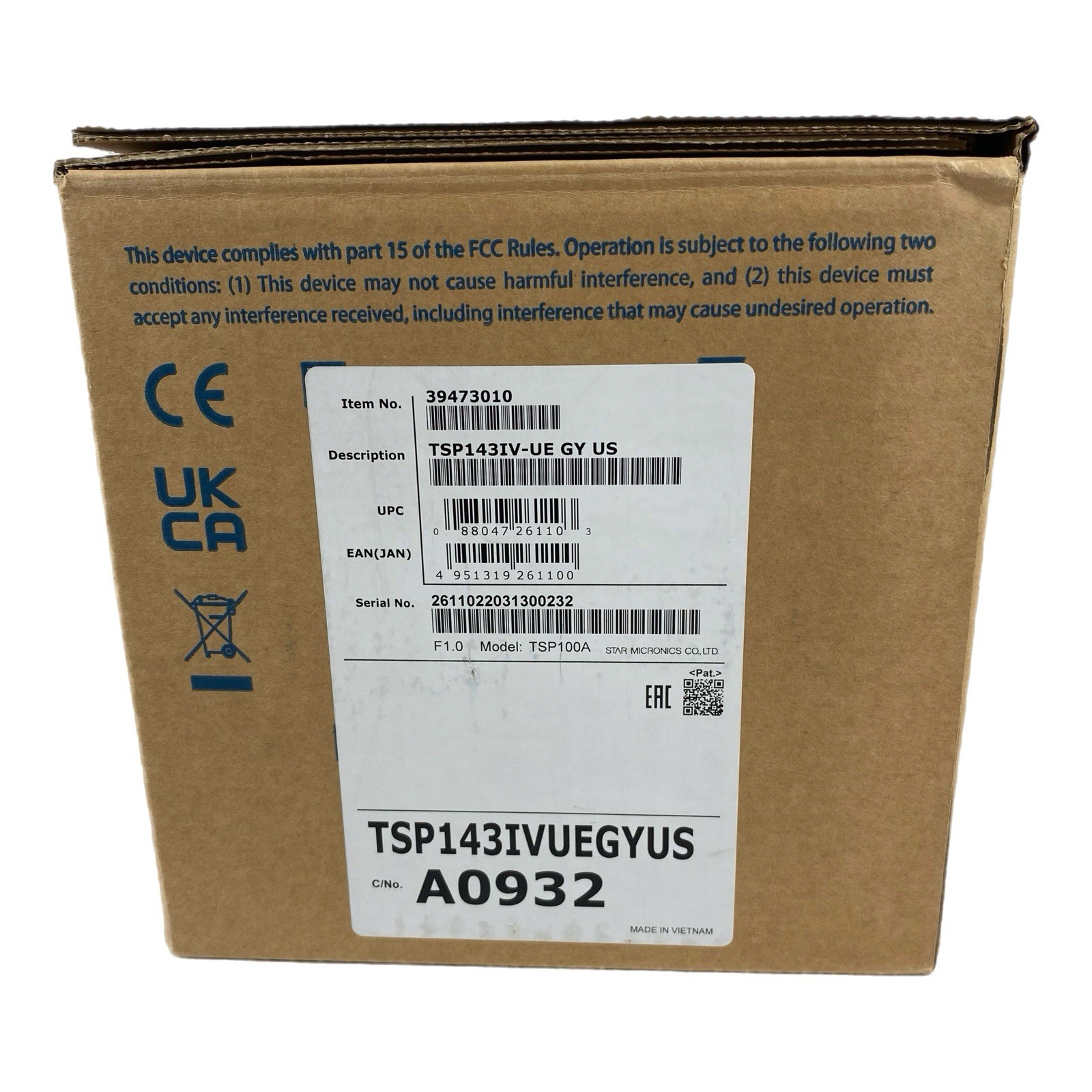 Star Micronics Model TSP100 Desktop Thermal Receipt Printer TSP143IV-UE