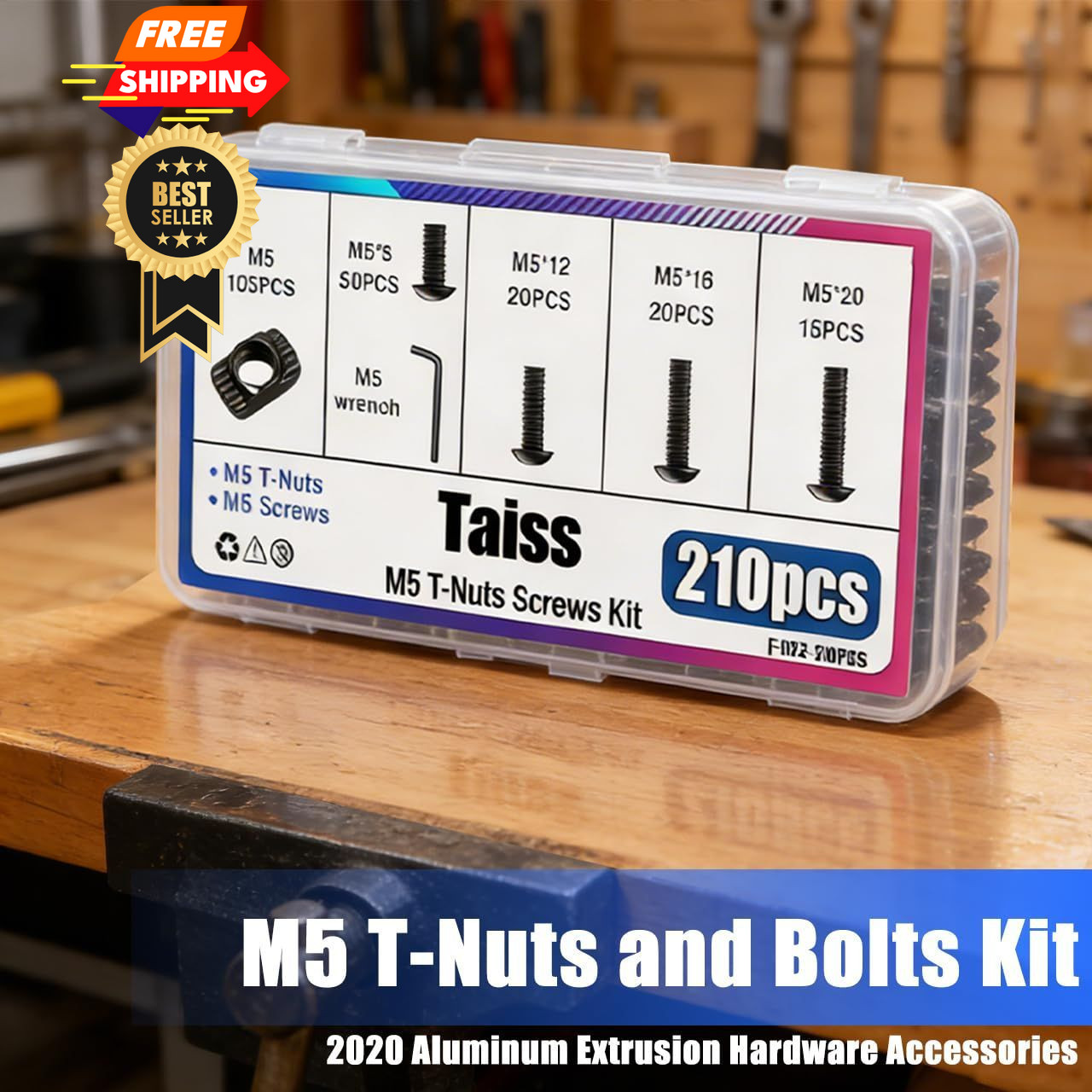 Taiss 210PCS M5 T-Nuts and Bolts Kit for Screw Kit, Black
