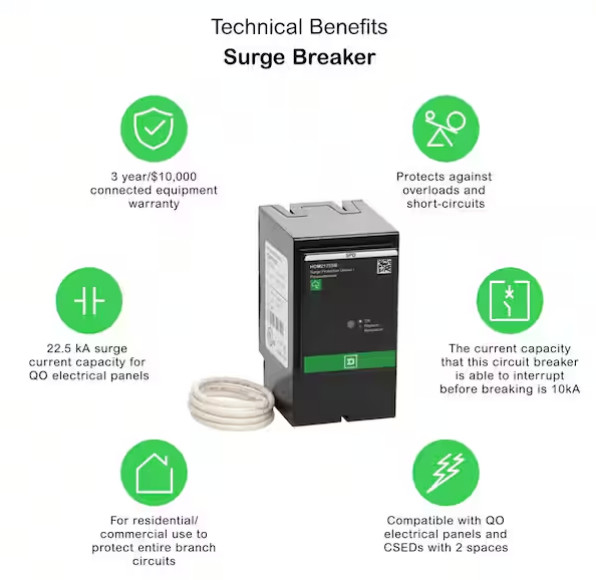 Square D HOM2175SB Homeline Surgebreaker 2-Pole 120/240 V 22.5kA Surge Protector