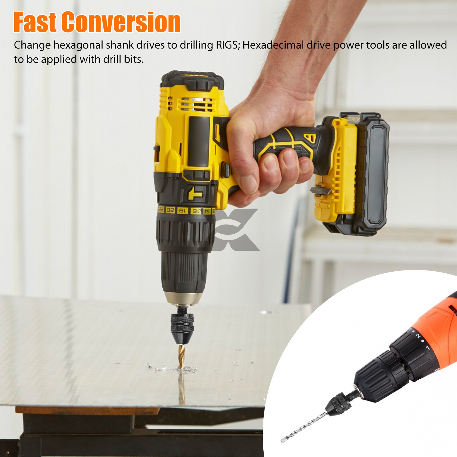 2x Keyless Chuck Conversion 1/4″ Hex Shank Adapter Drill Bit Quick Change Driver