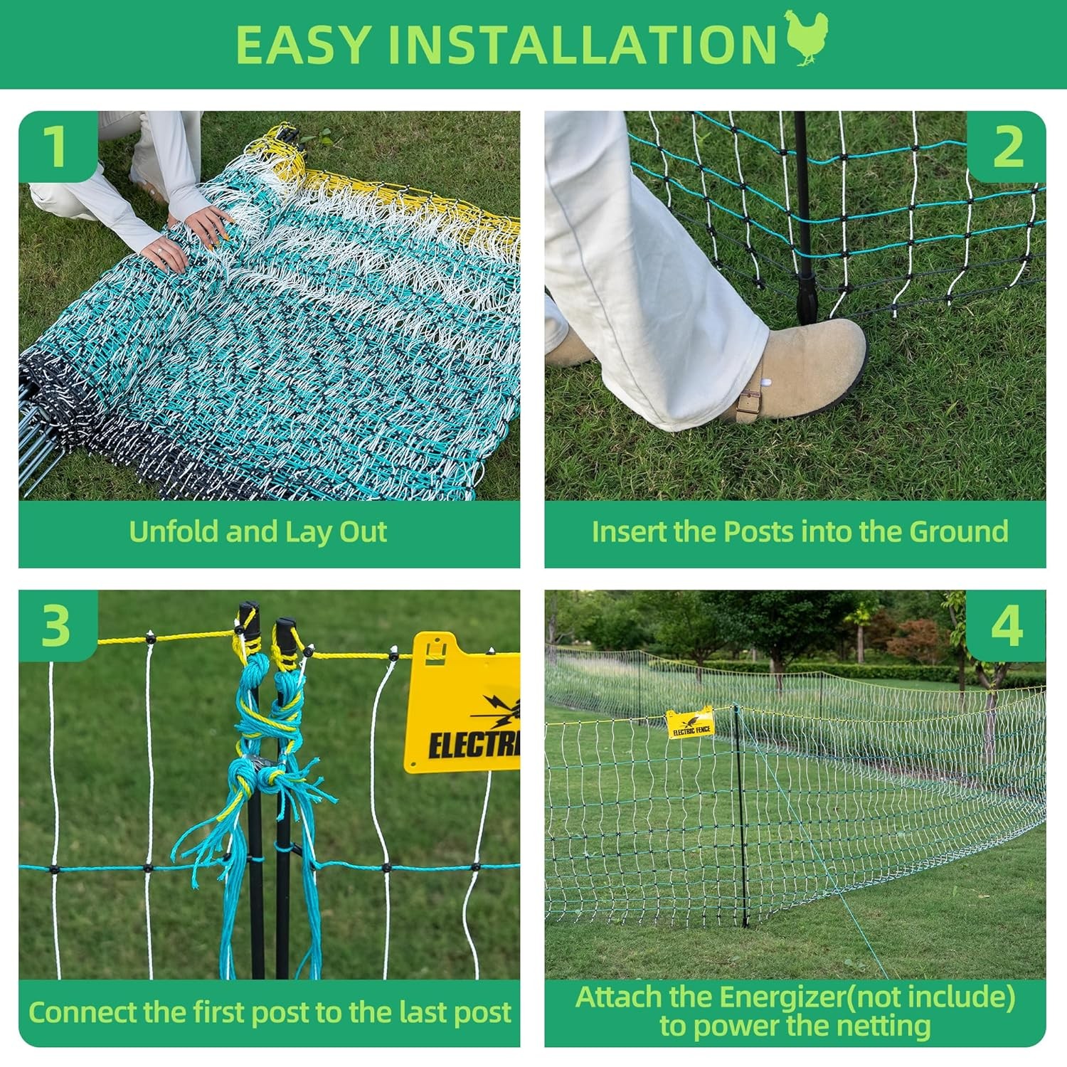 Durable & Portable Electric Poultry Netting Fence Ideal for Farm, Ranch, Garden