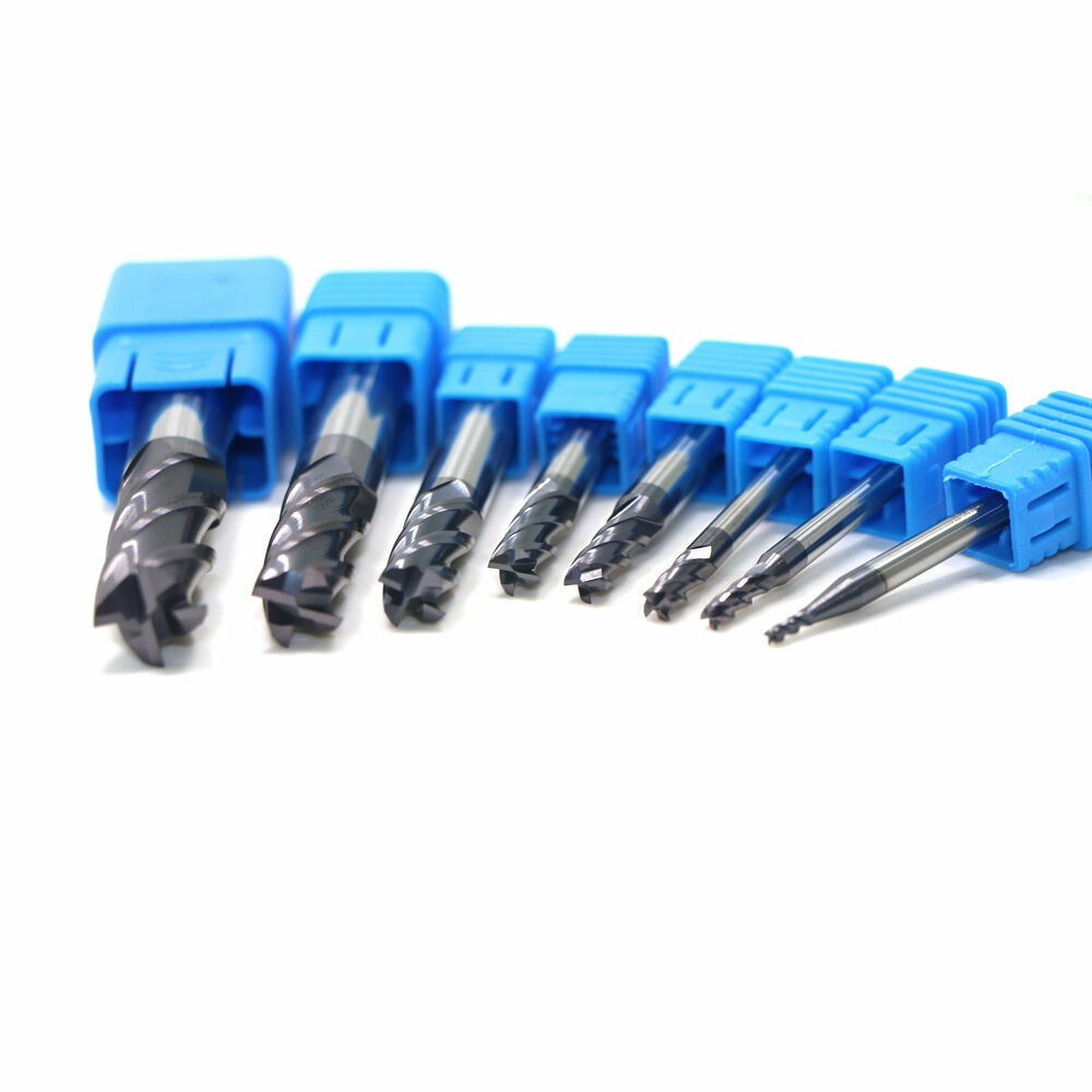8pcs 4Flutes Tungsten Carbide End Mill Set Milling Cutter Tool 2mm-12mm HRC50