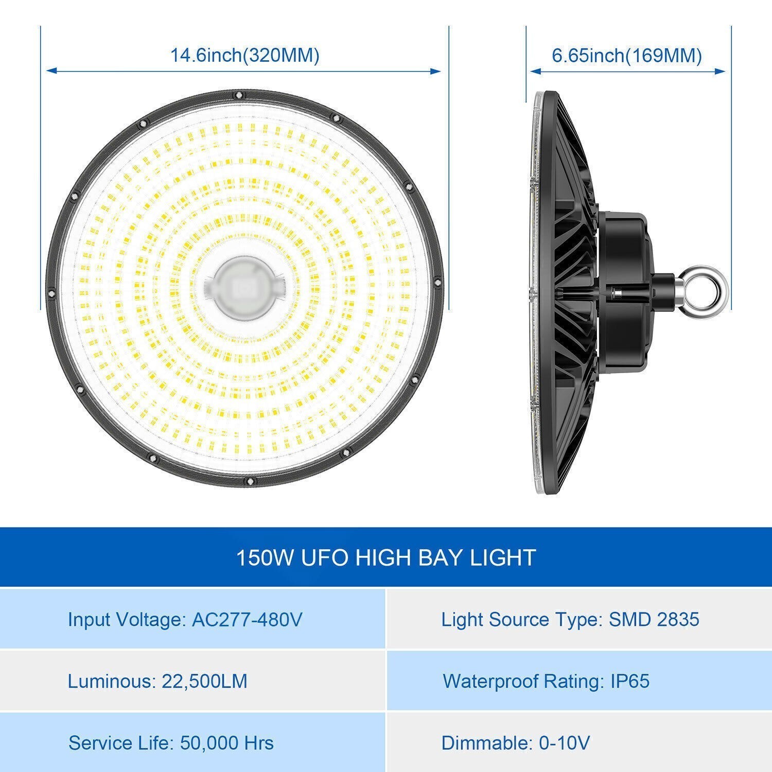 6 PACK 480V LED UFO High Bay 150W Dimmable Commercial Warehouse Shop Lighting UL