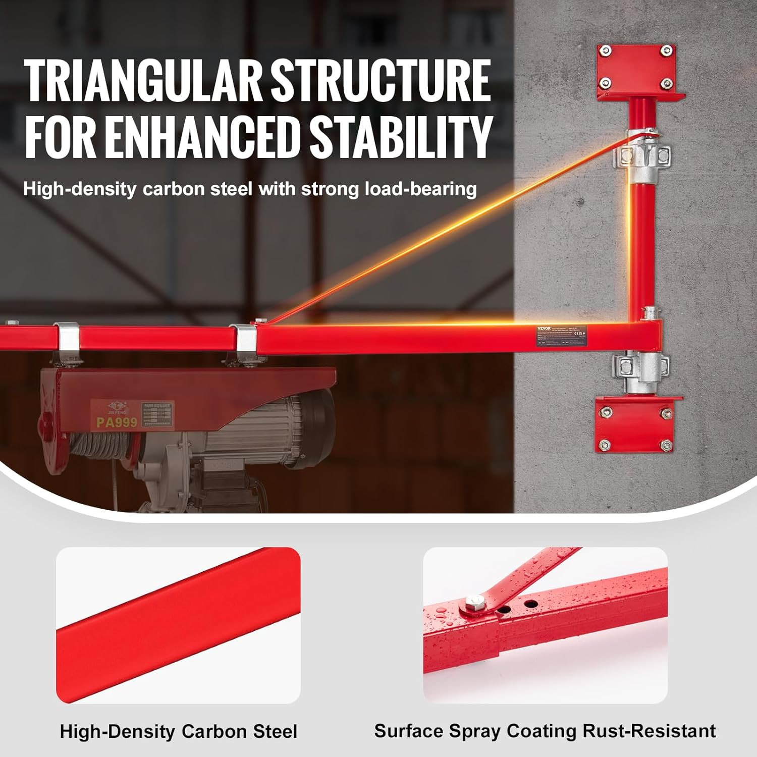 Heavy-Duty Wall Mount Jib Crane – 1320 Lbs Electric Hoist with 180° Swivel Arm