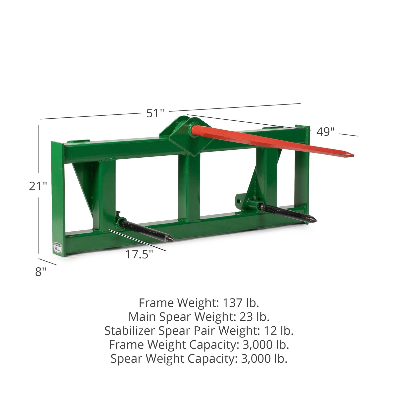 Titan Attachments Green Global Euro Hay Frame Attachment with 49″ Hay Spear