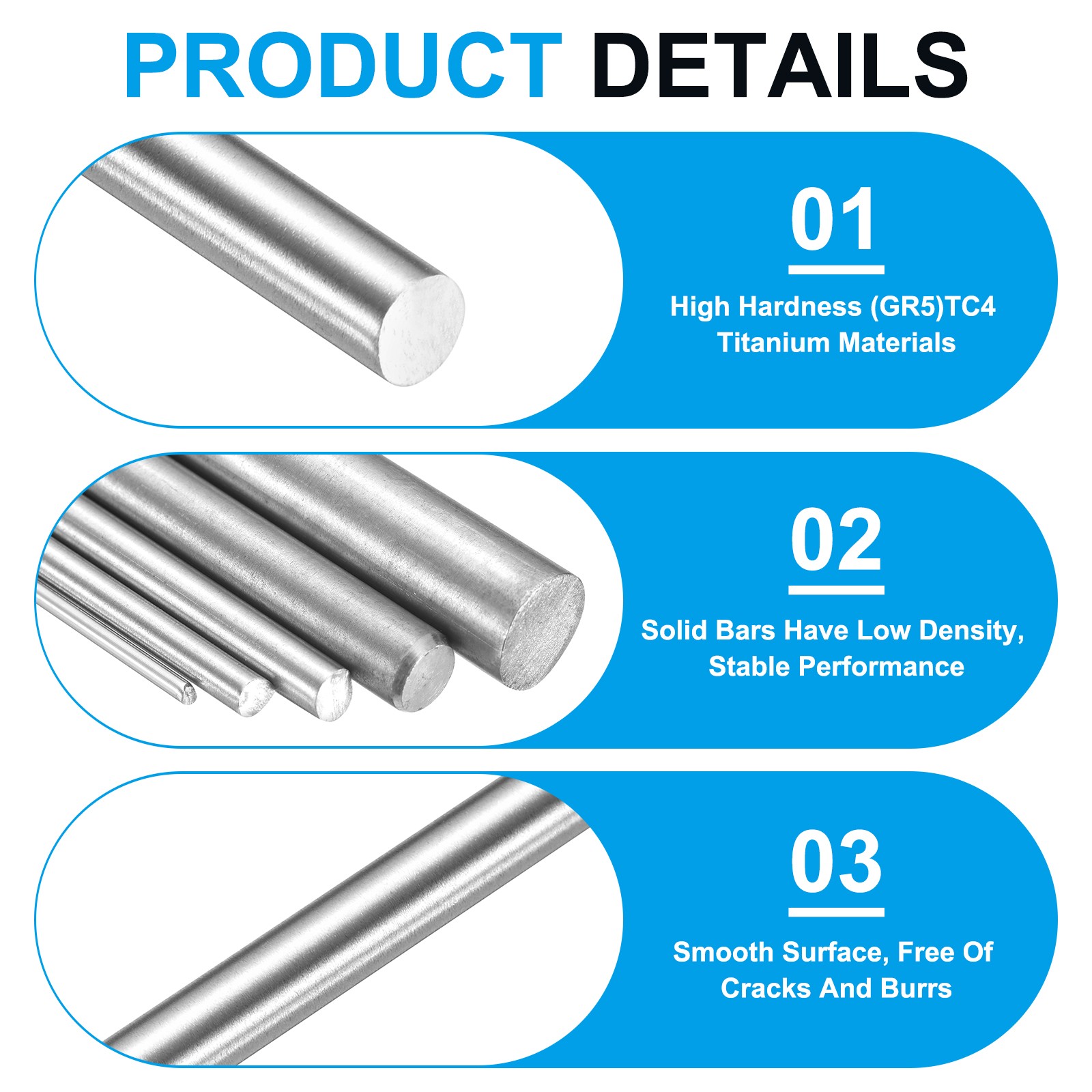 8 pcs 1.6mm Dia 254mm Length GR5 Metal Solid TC4 Titanium Round Bar[0.06 x 10IN]