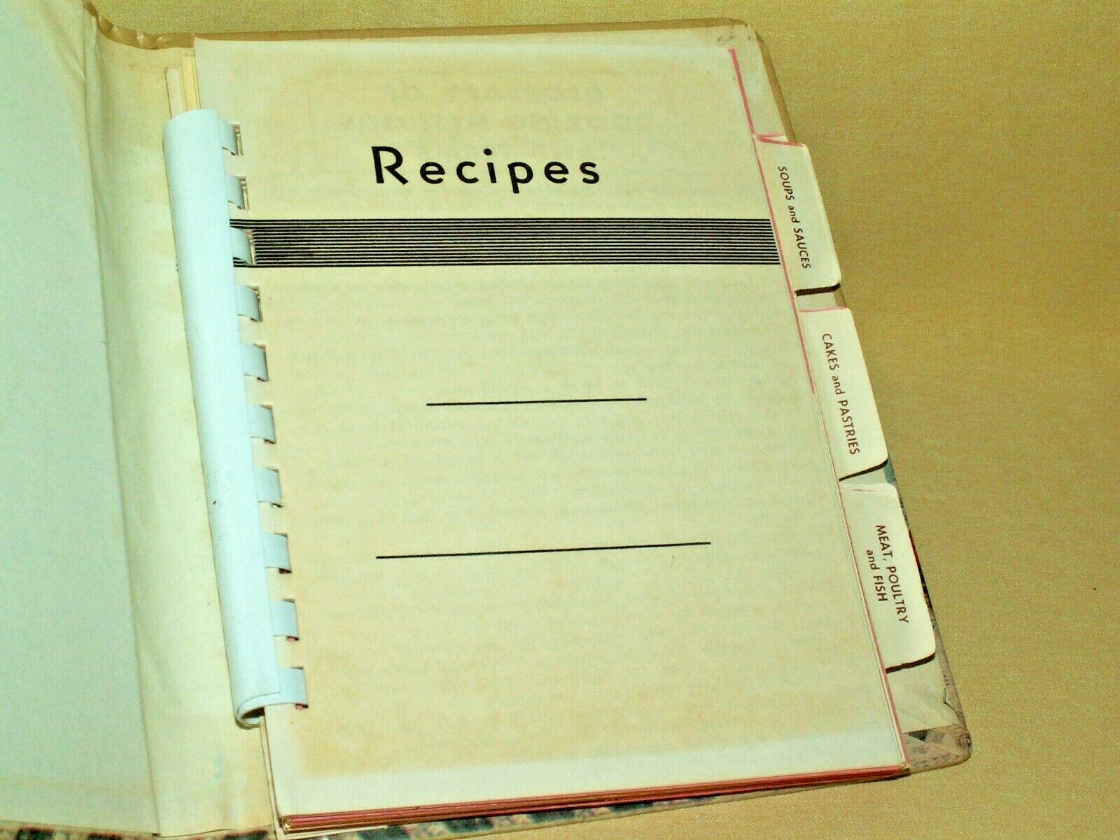 RECIPE FILE BINDER VINTAGE MCM DAN DEE IMPORTS HONG KONG BLANK PAGES POCKETS.