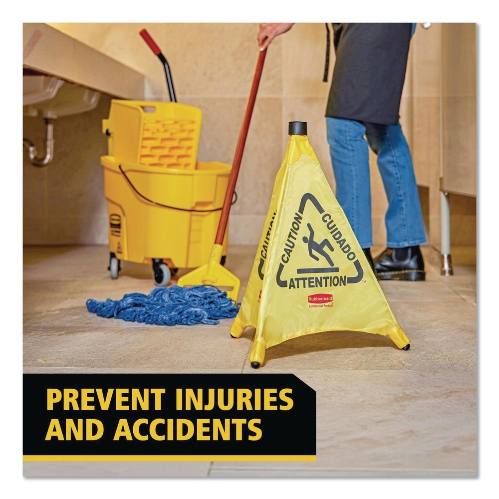 Rubbermaid Commercial 9S0100YL Multilingual Pop-Up Wer Floor Safety Cone New