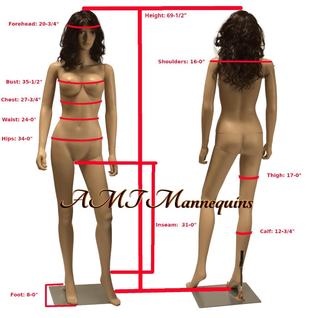 Female mannequin+metal stand, Head turns Fullbody sexy bust realistic looking-SW