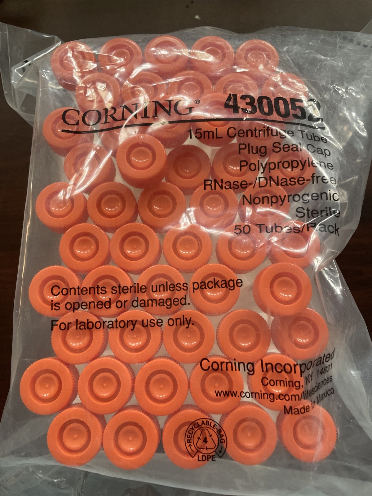 Corning 15mL Centrifuge Tube RNase/DNase-Free 50 Tubes/Bag 430052 with 12 pipet