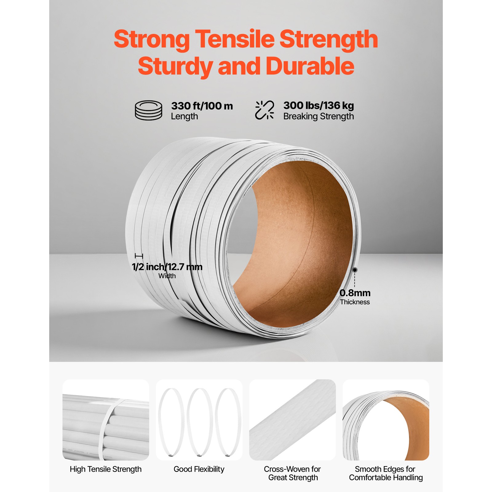 Uimoso Banding Strapping Kit w/ 1/2″ 330 ft PP Strap and 100 Metal Seals, Orange