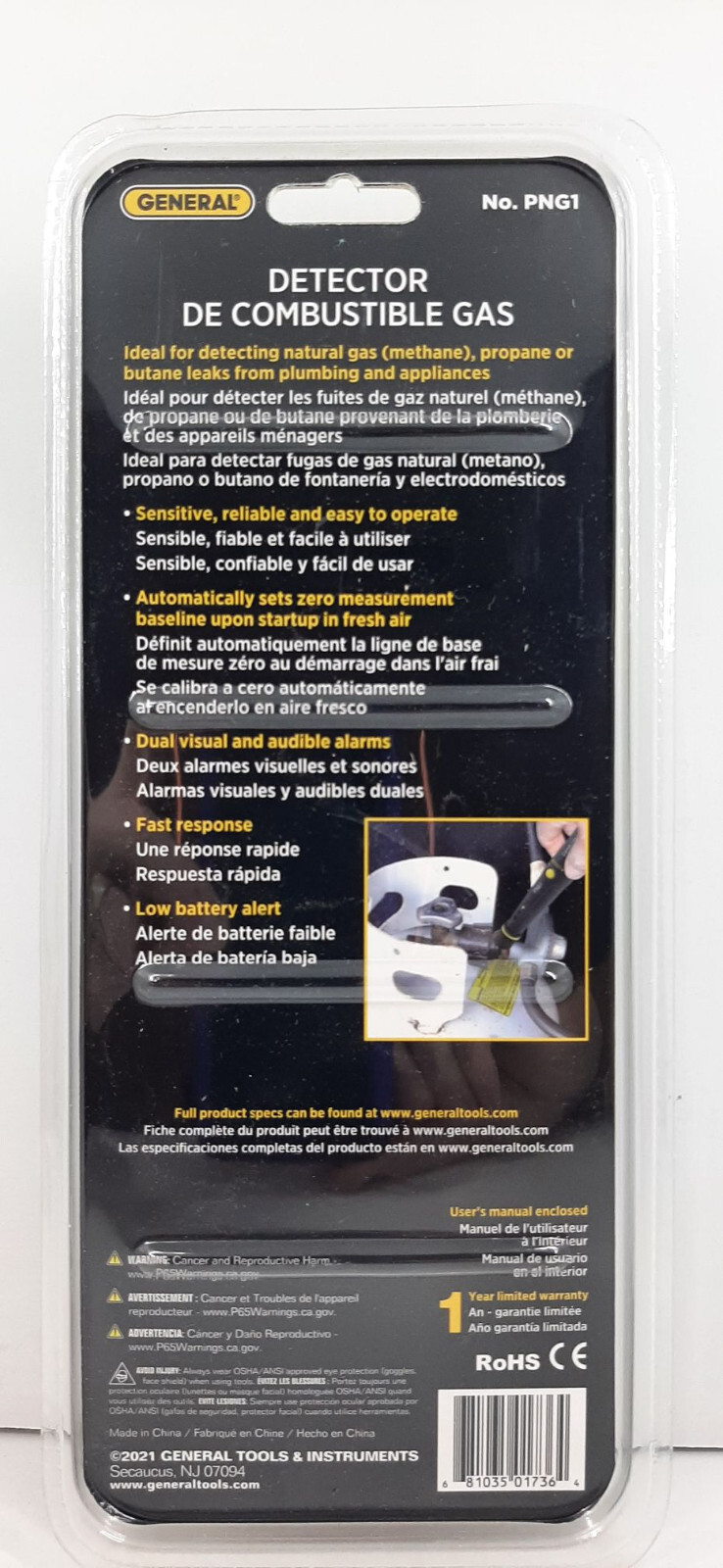 NEW! General Tools Model PNG1 Combustible Gas Leak Detector Visual/Audible Alarm