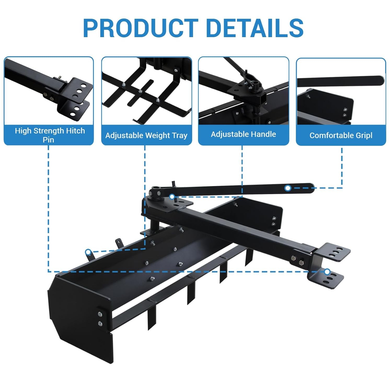 Tow Behind Box Scraper Lawn Tractor Attachments for ATV UTV Tractor Mower Black