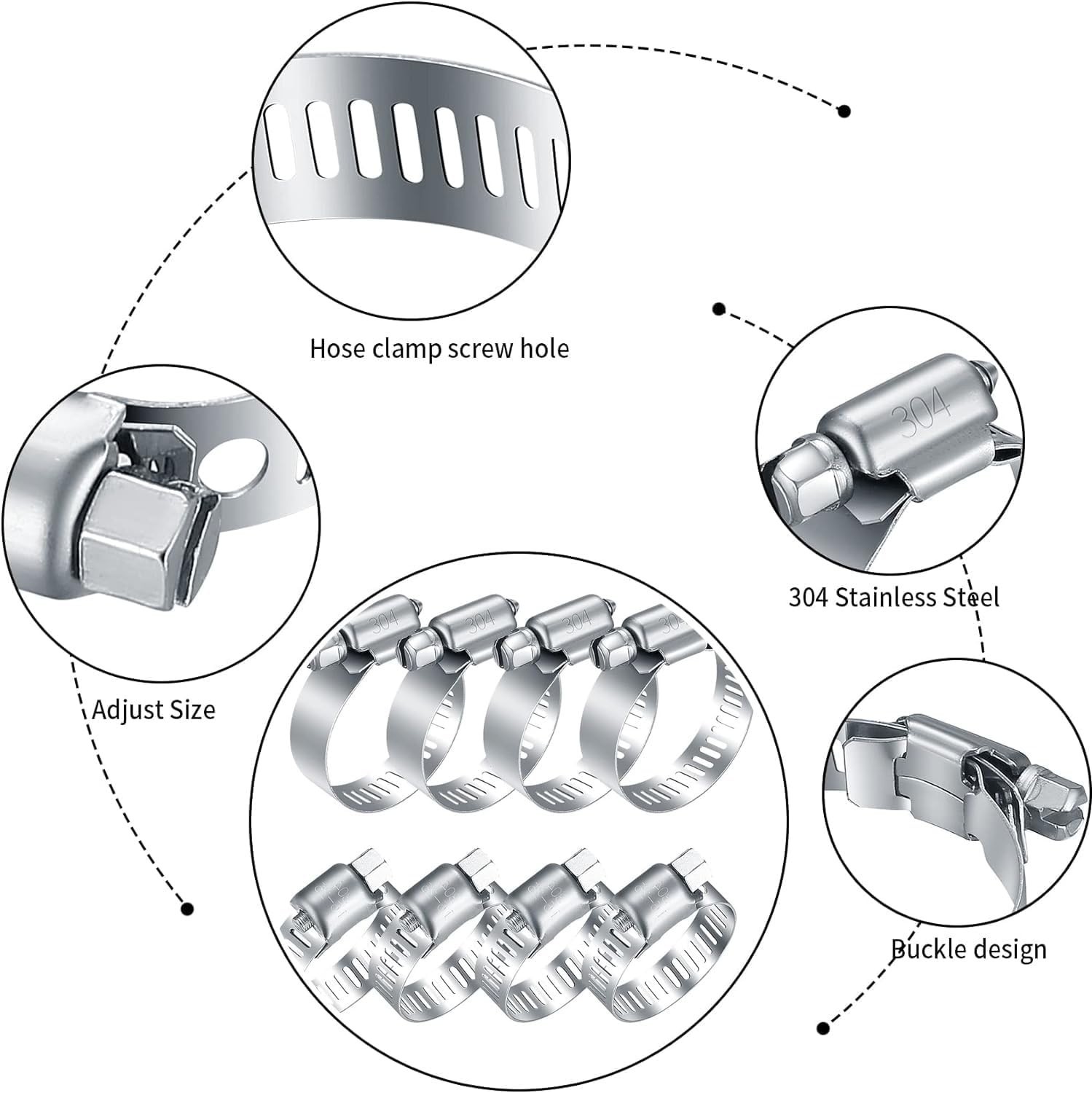 20Pcs Adjustable Stainless Steel Hose Clamps Assortment Kit, 1/4-2 in 6-51mm …