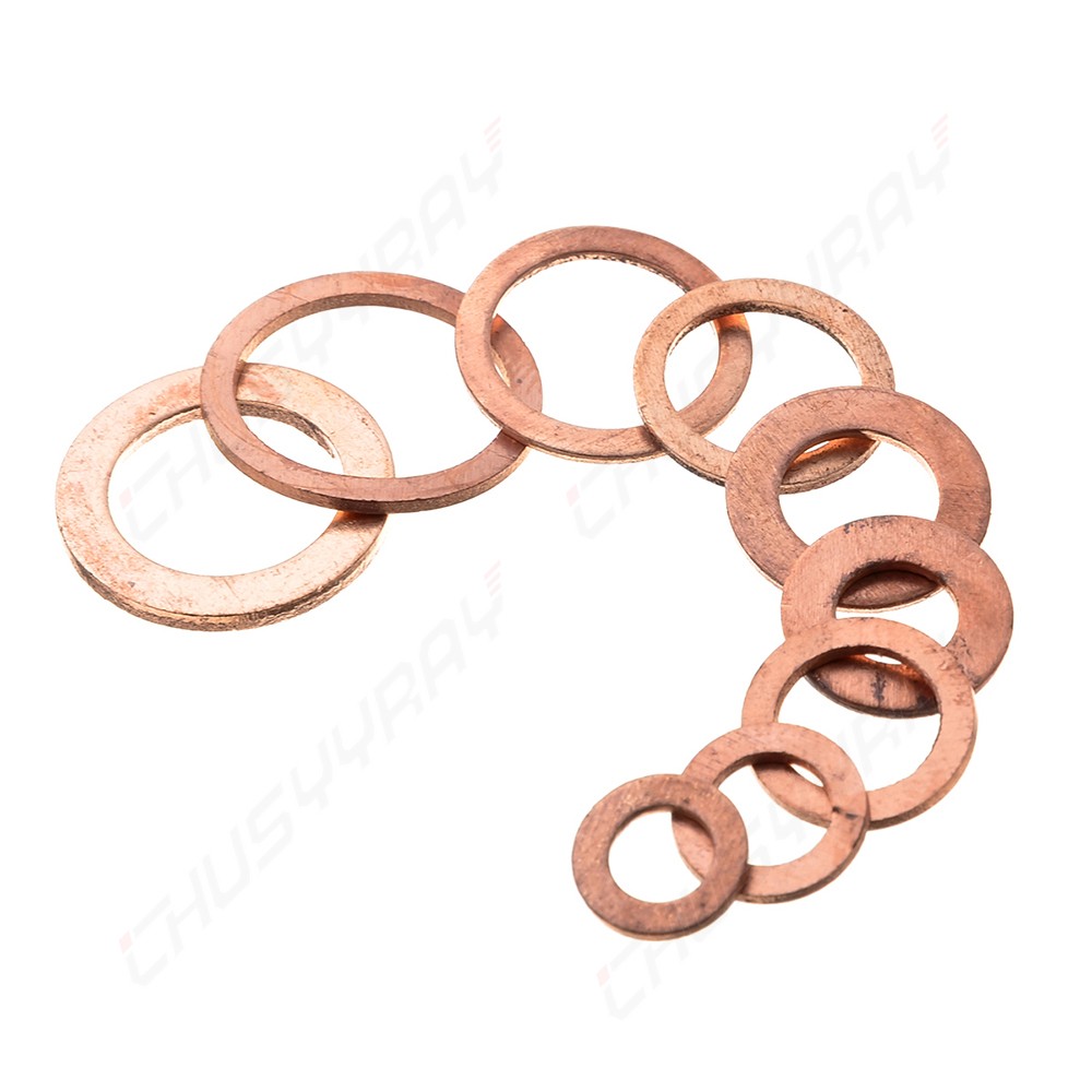 200PC M5-m14 Copper Washers Gasket Set Flat Ring Seal Kit With Plastic Box