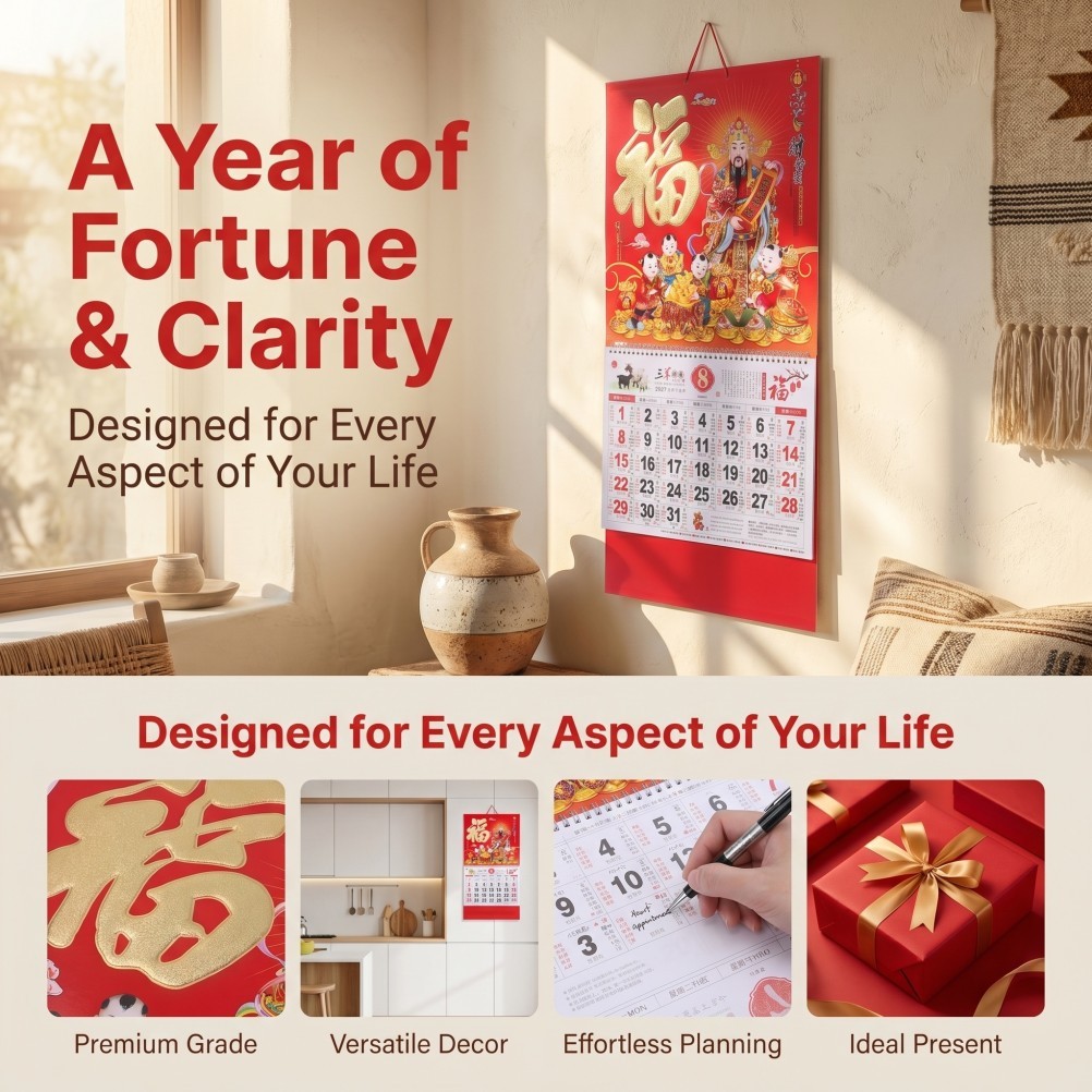 Chinese Calendar 2027: Year of the Sheep Lunar Wall Calendar with Feng Shui