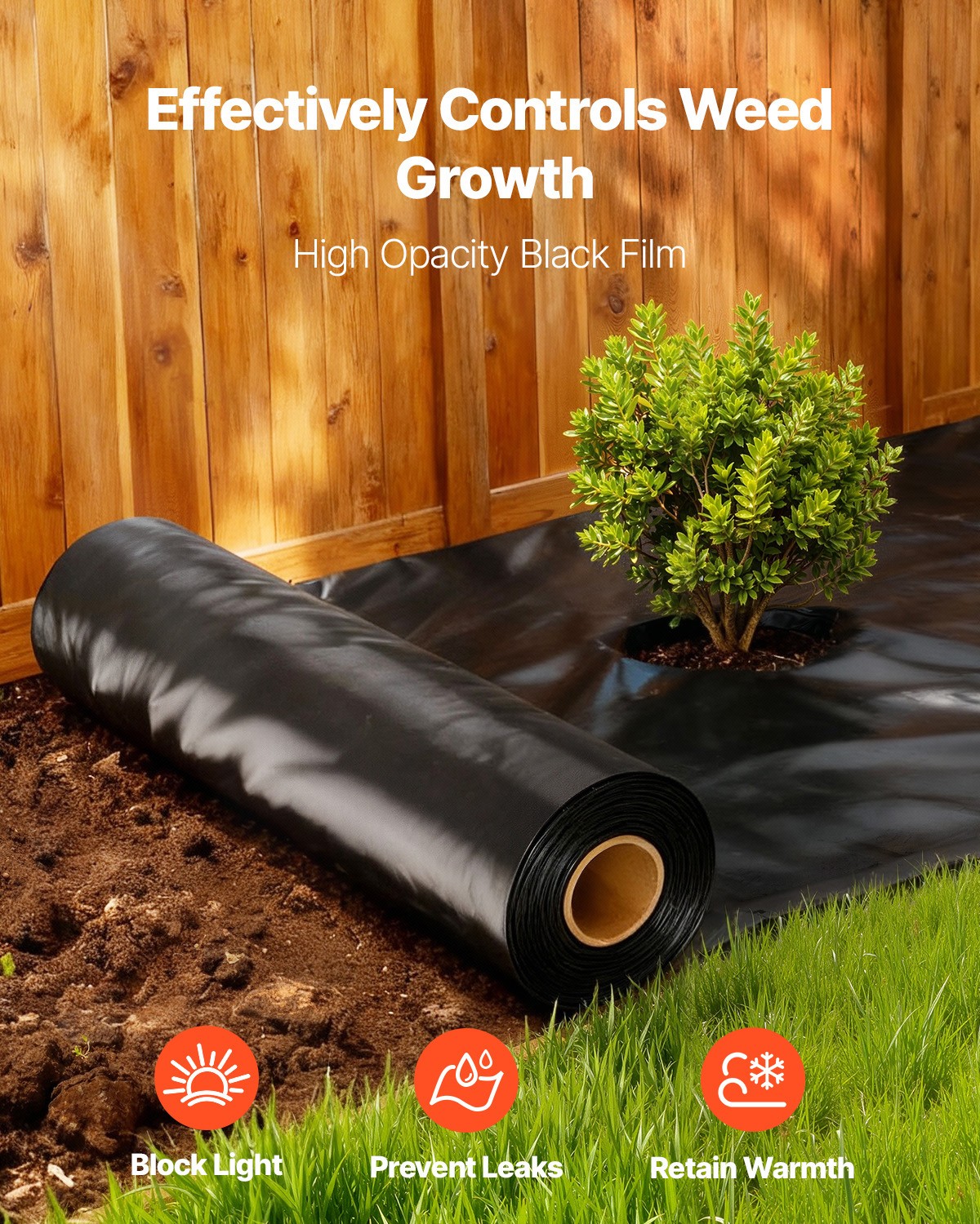 VEVOR 6Mil Plastic Sheeting Roll 10 x 100 FT Heavy Duty Polyethylene Black