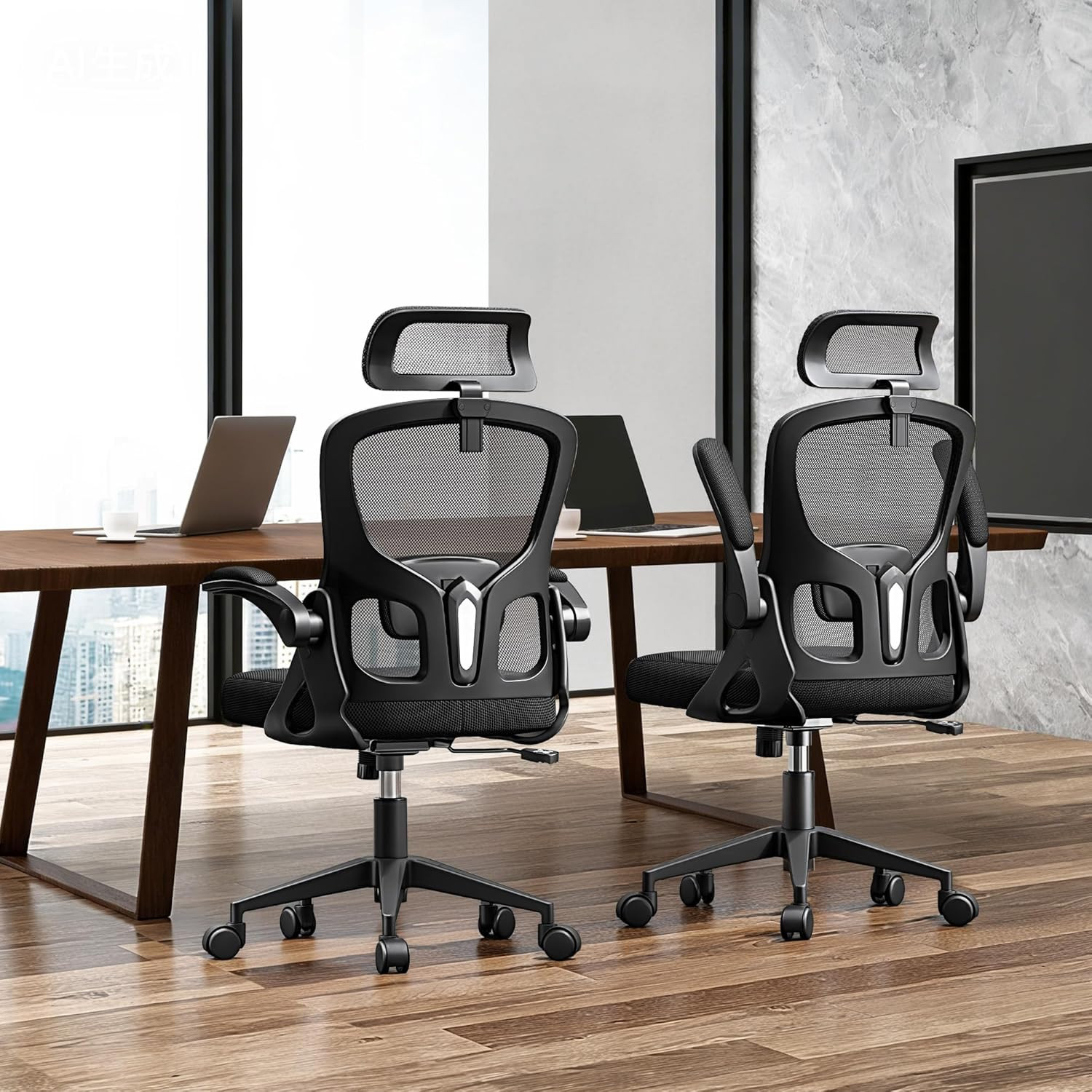 Ergonomic Office Chair, High Back Desk Chair with Flip-Up Arms, 300 LBS Mesh Com