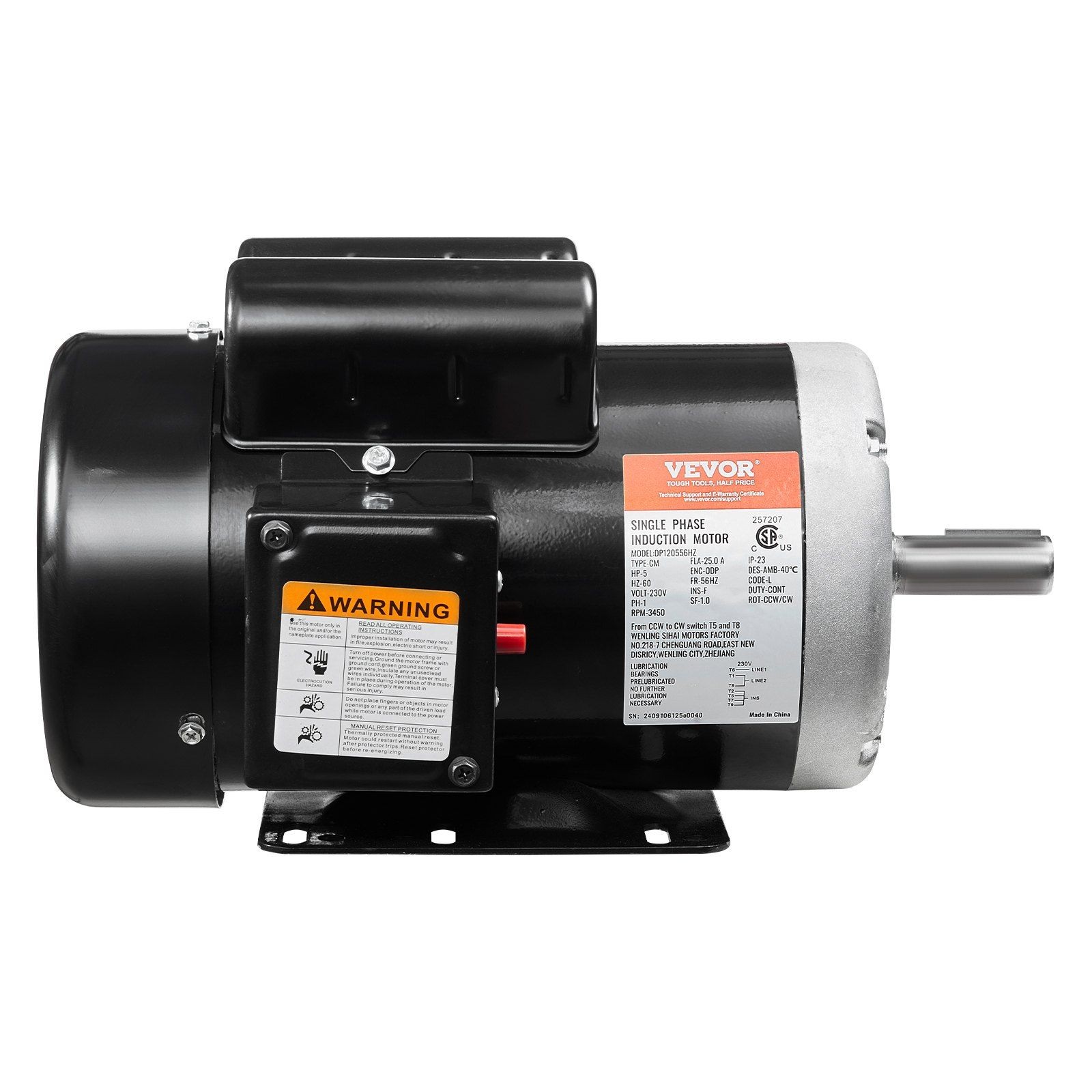 5HP 3450RPM 230V 25A Premium Motor Open Drip Proof 56Frame Reversible